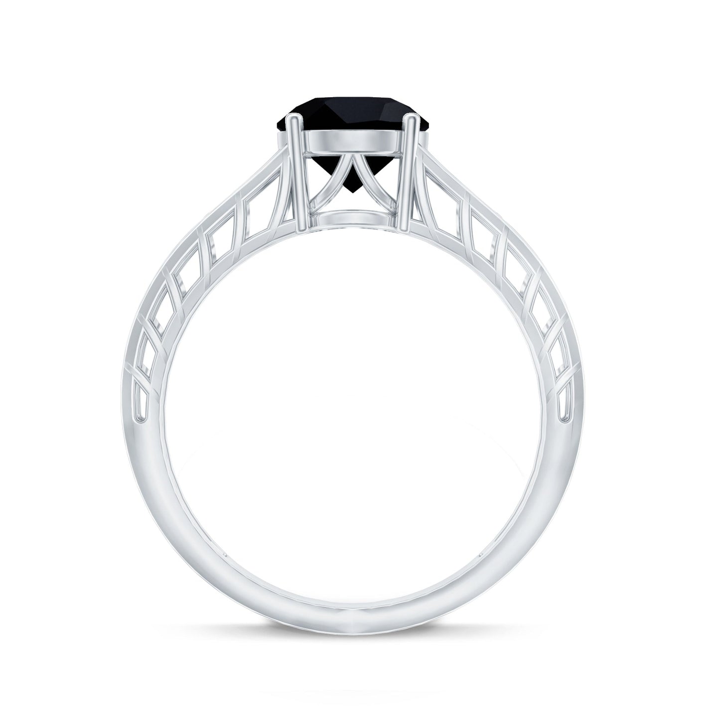 Black Onyx Solitaire Band Ring with Cut Work