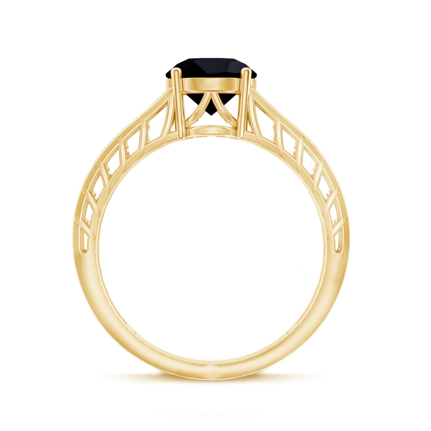 Black Onyx Solitaire Band Ring with Cut Work
