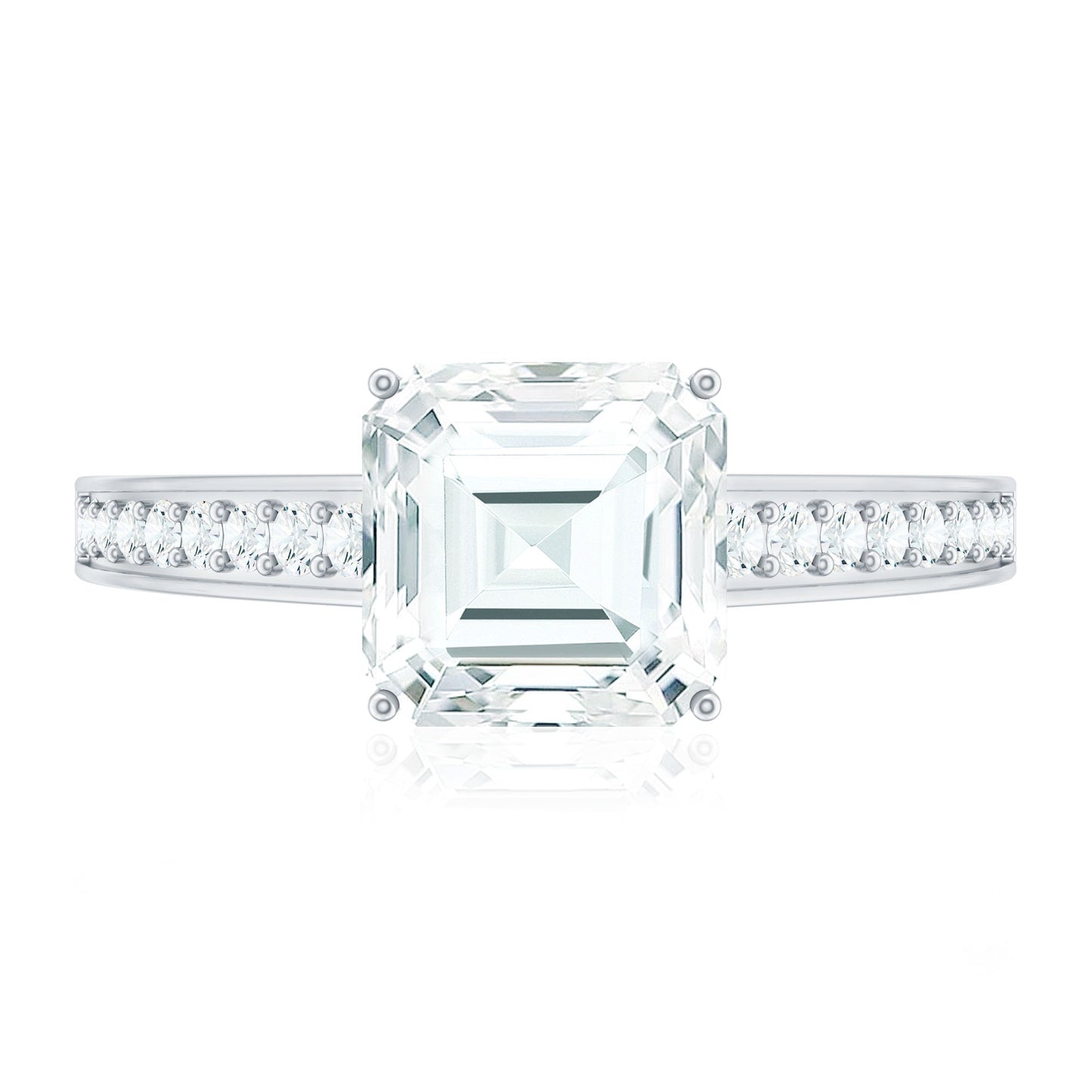 Asscher Cut 8 MM Moissanite Solitaire Engagement Ring with Side Stones
