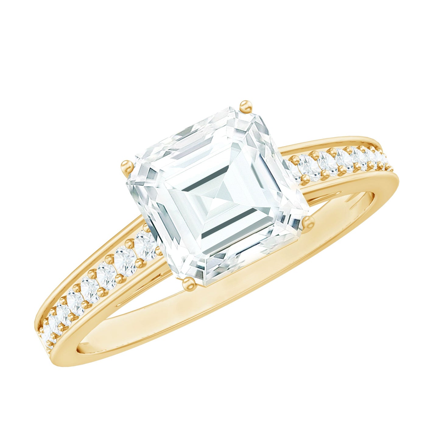 Asscher Cut 8 MM Moissanite Solitaire Engagement Ring with Side Stones