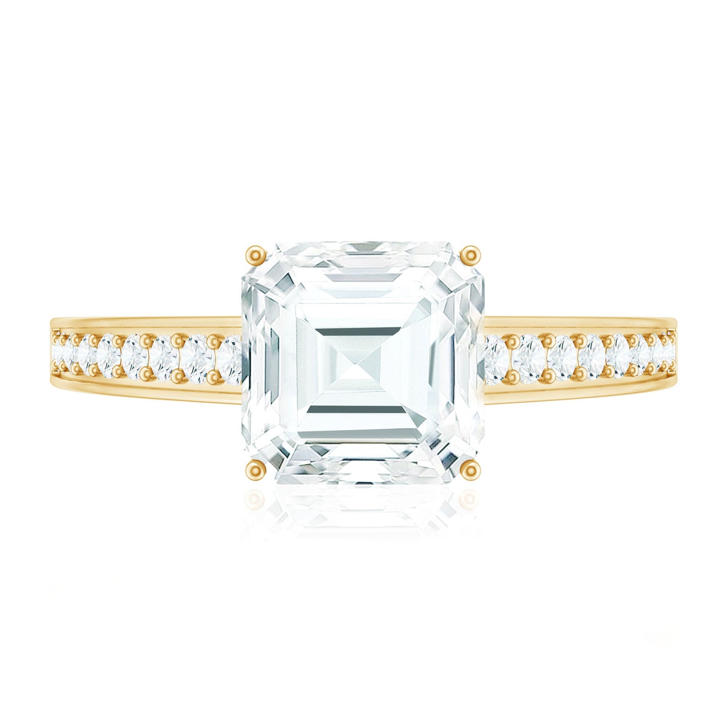 Asscher Cut 8 MM Moissanite Solitaire Engagement Ring with Side Stones