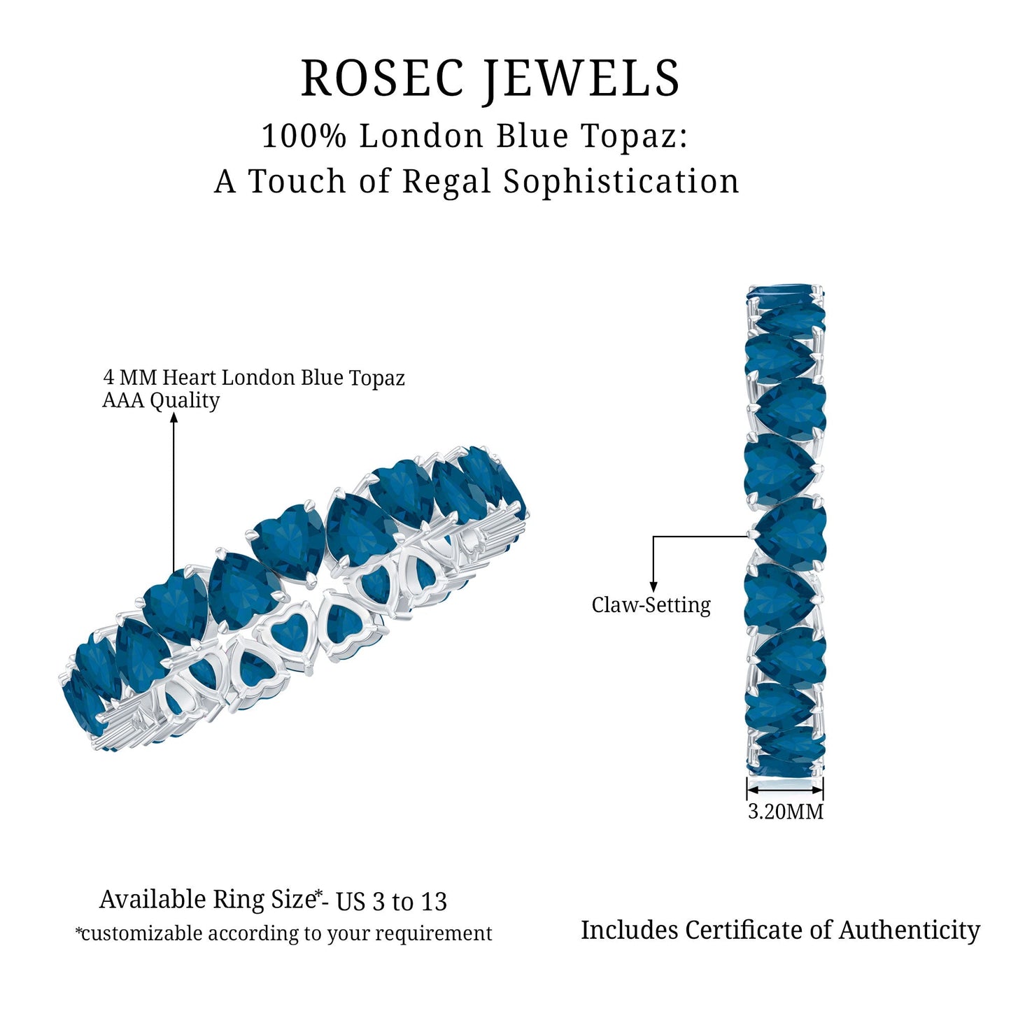 London Blue Topaz Heart Eternity Band Ring