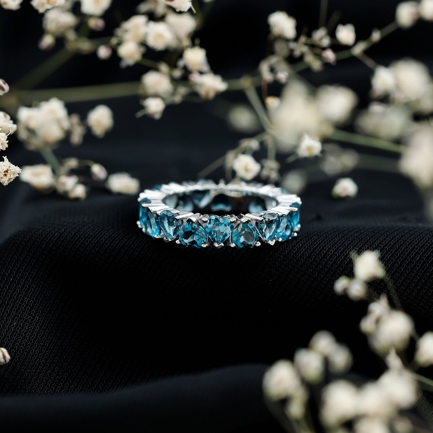 London Blue Topaz Heart Eternity Band Ring