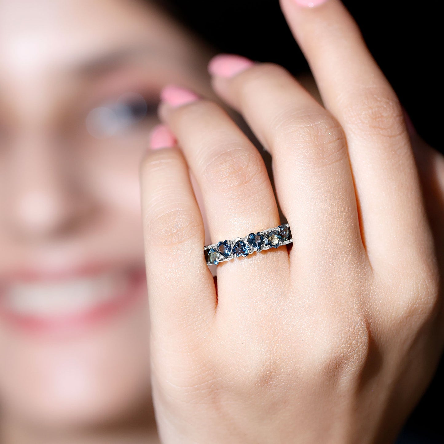 London Blue Topaz Heart Eternity Band Ring