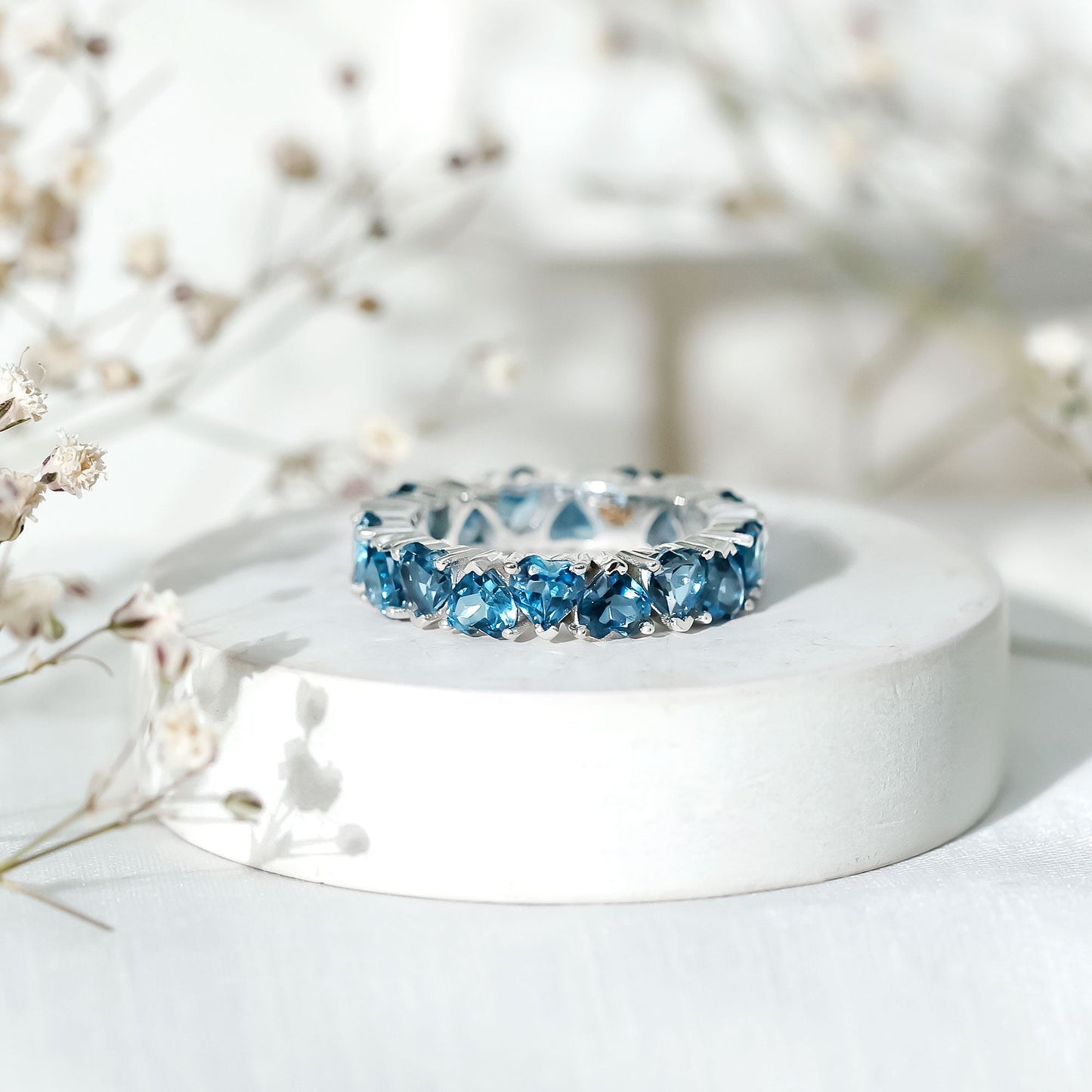London Blue Topaz Heart Eternity Band Ring