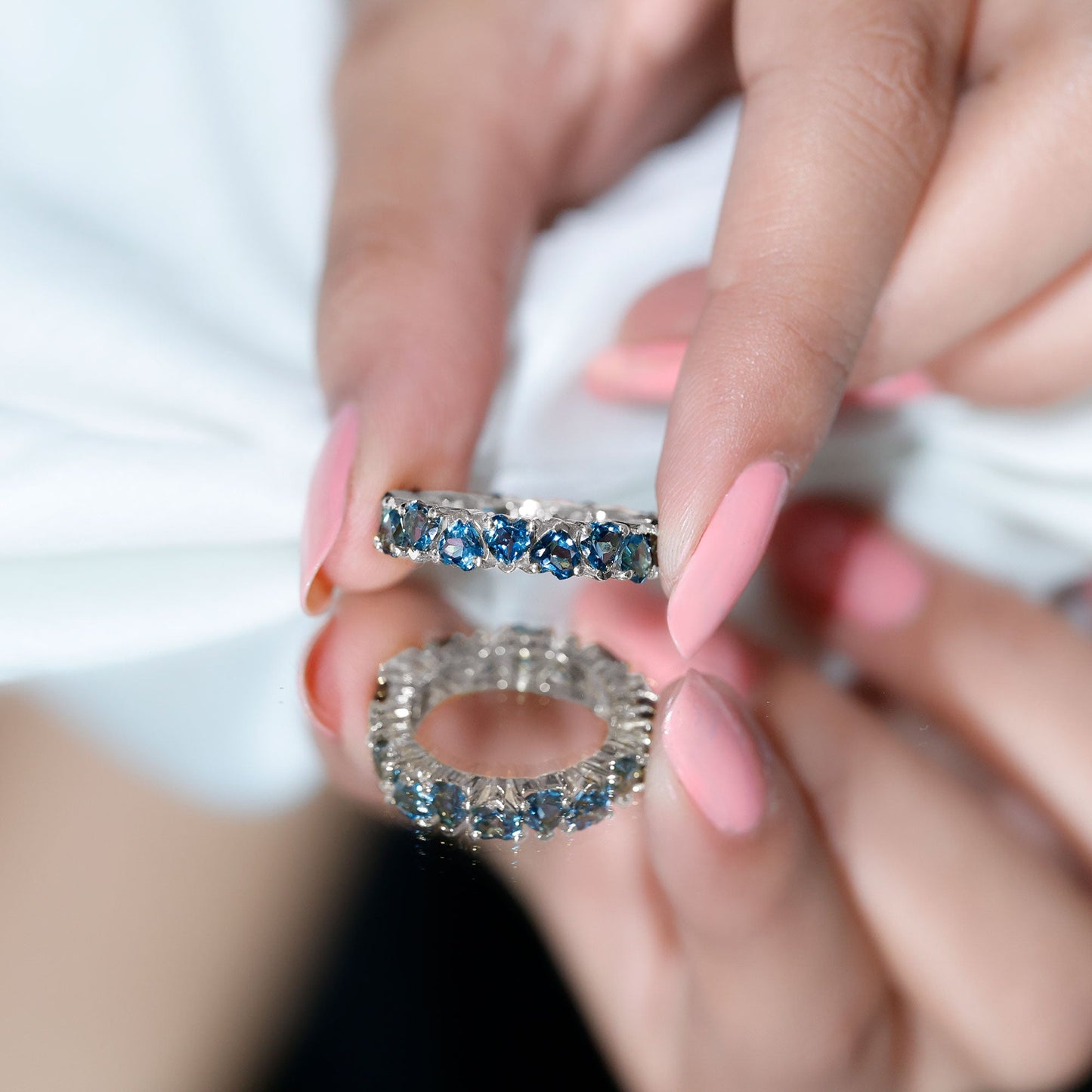 London Blue Topaz Heart Eternity Band Ring