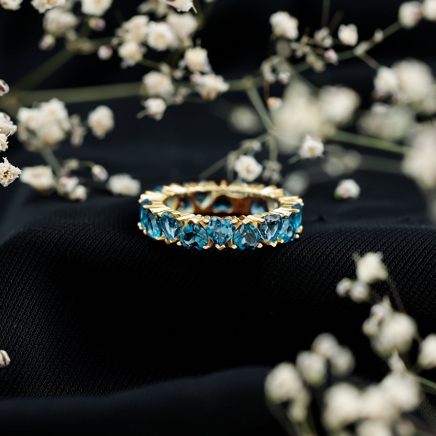 London Blue Topaz Heart Eternity Band Ring