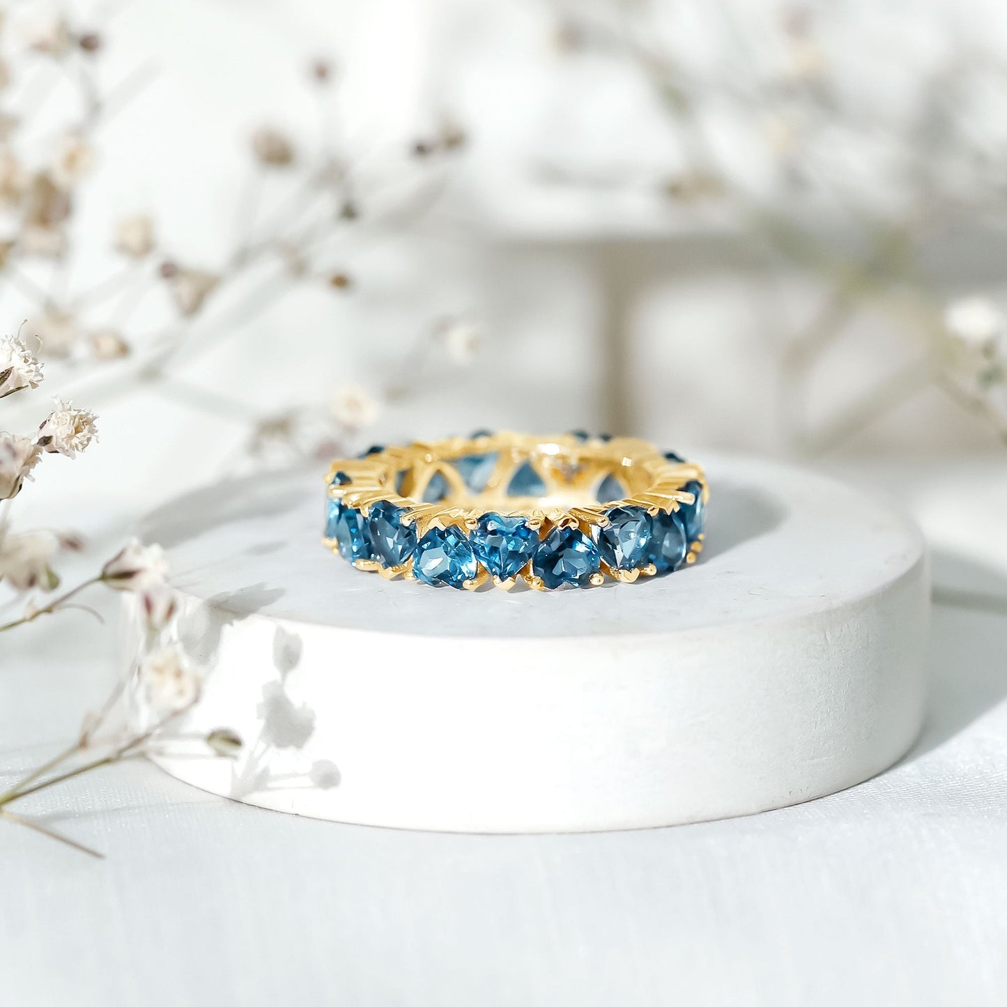 London Blue Topaz Heart Eternity Band Ring