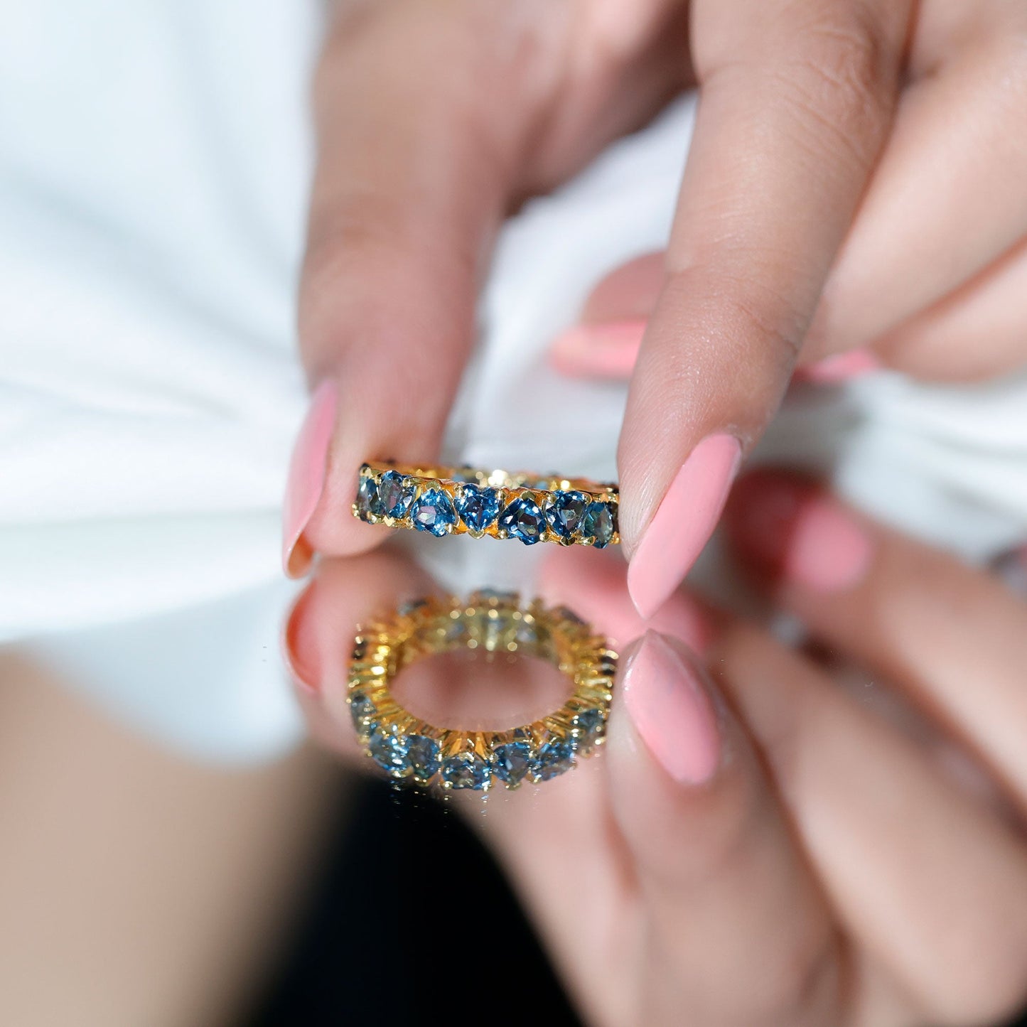 London Blue Topaz Heart Eternity Band Ring