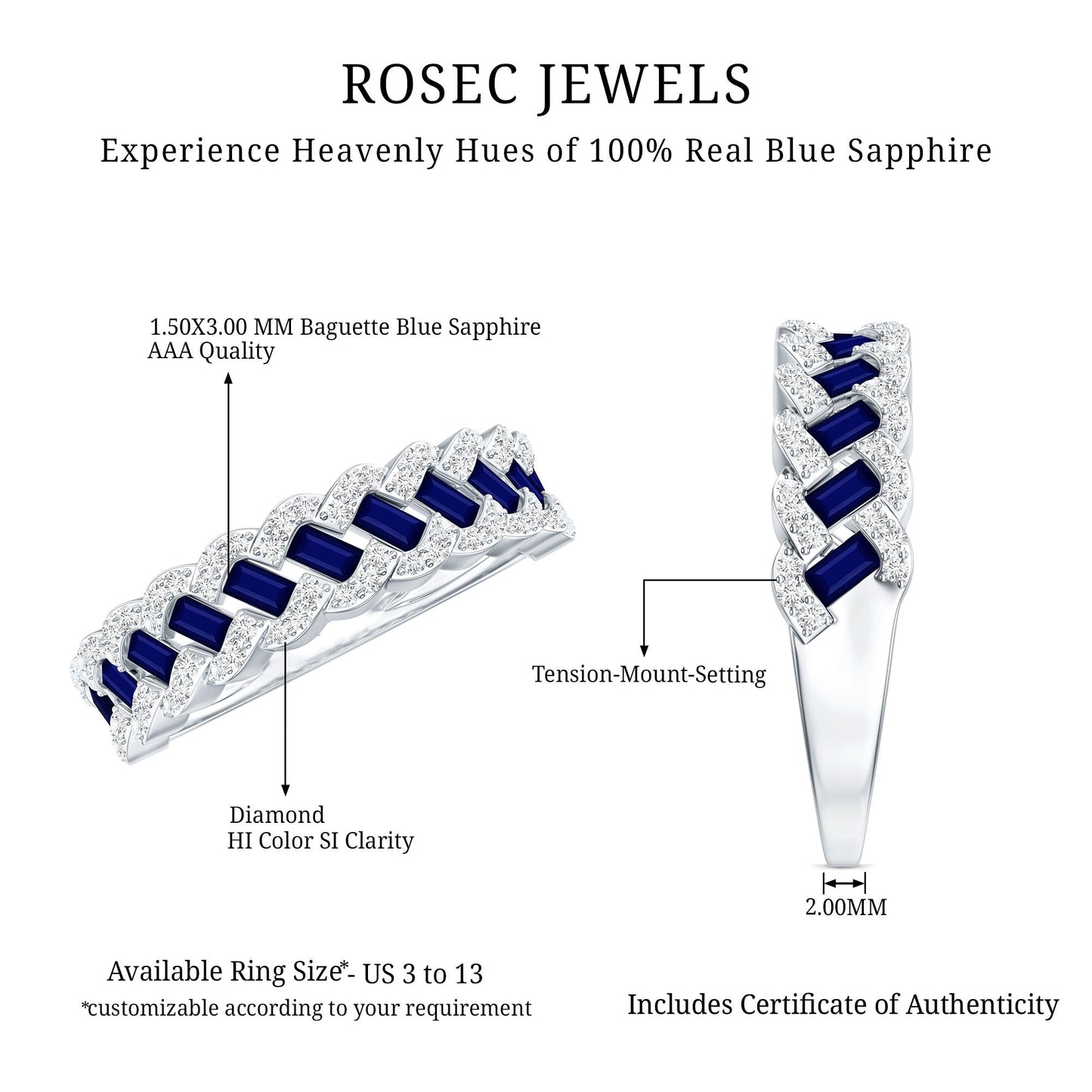 Certified Blue Sapphire Diamond Braided Wedding Ring
