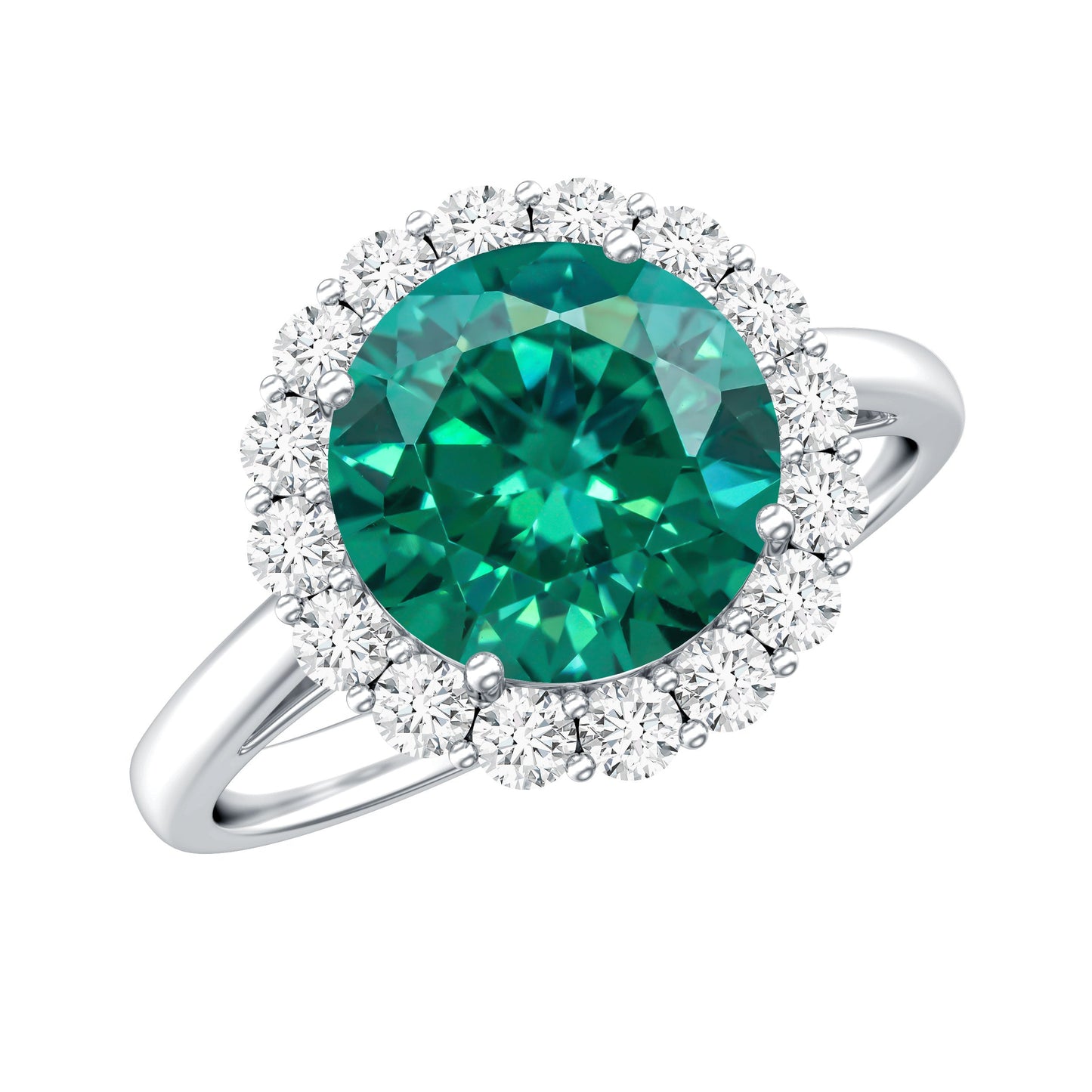 8 mm Lab Grown Emerald Classic Engagement Ring with Diamond Halo
