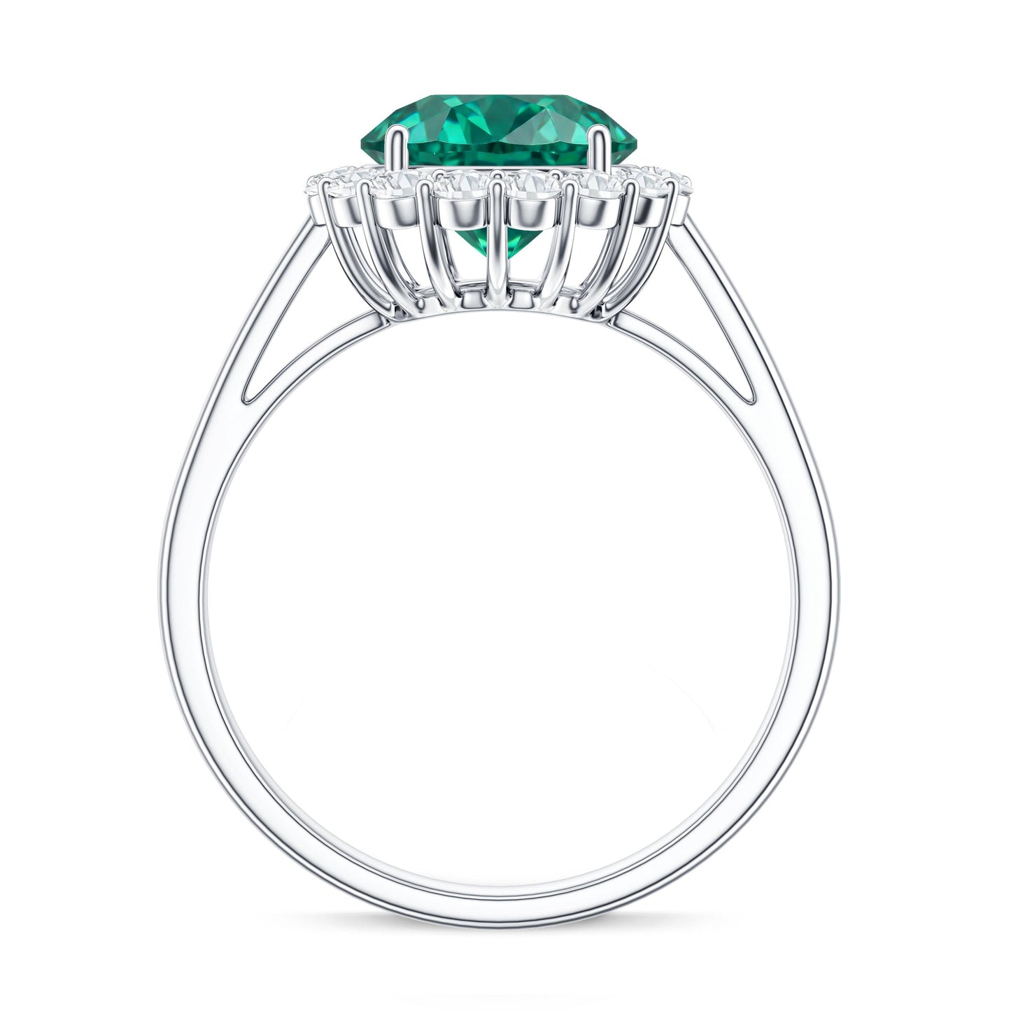 8 mm Lab Grown Emerald Classic Engagement Ring with Diamond Halo