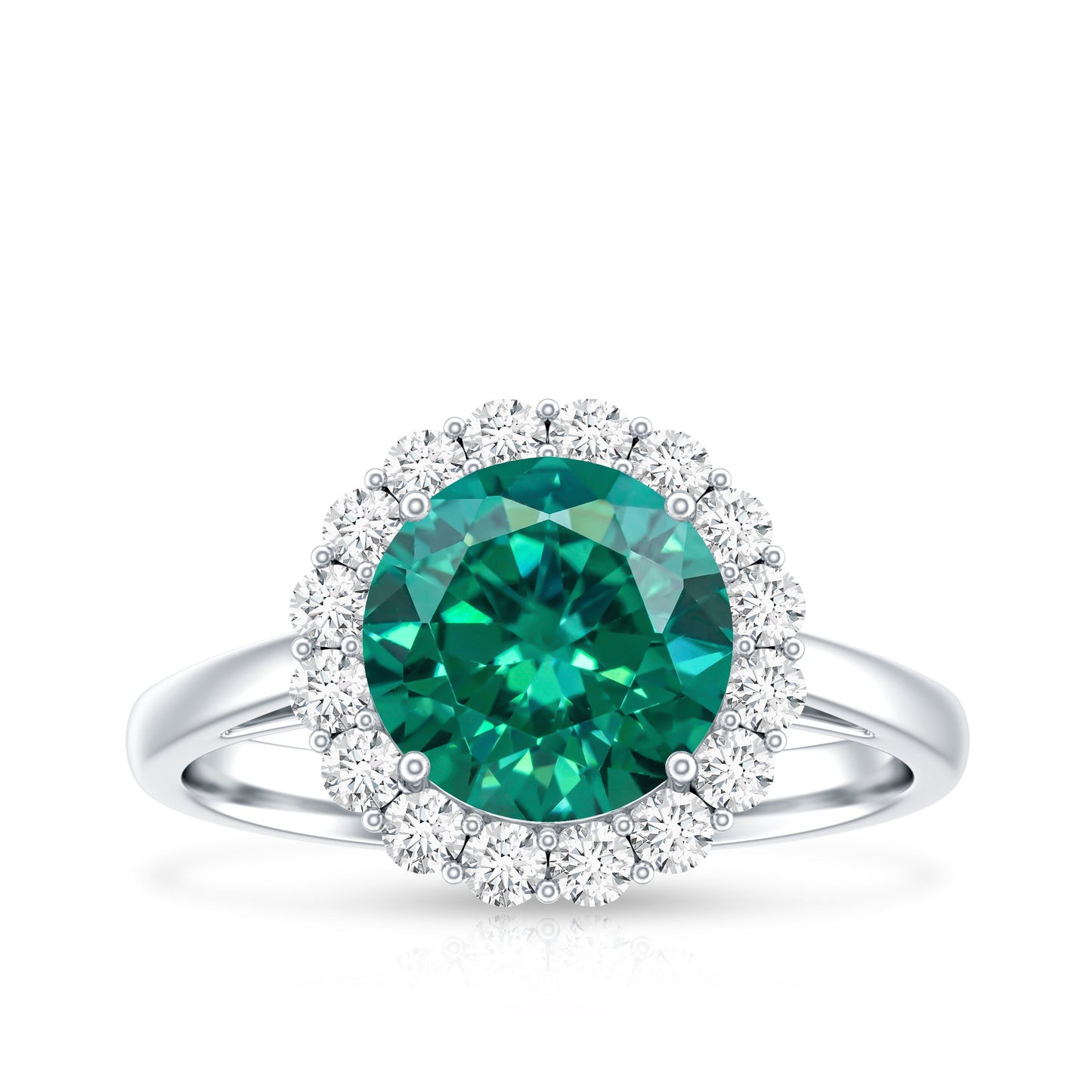 8 mm Lab Grown Emerald Classic Engagement Ring with Diamond Halo