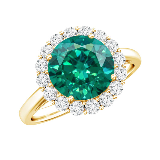 8 mm Lab Grown Emerald Classic Engagement Ring with Diamond Halo