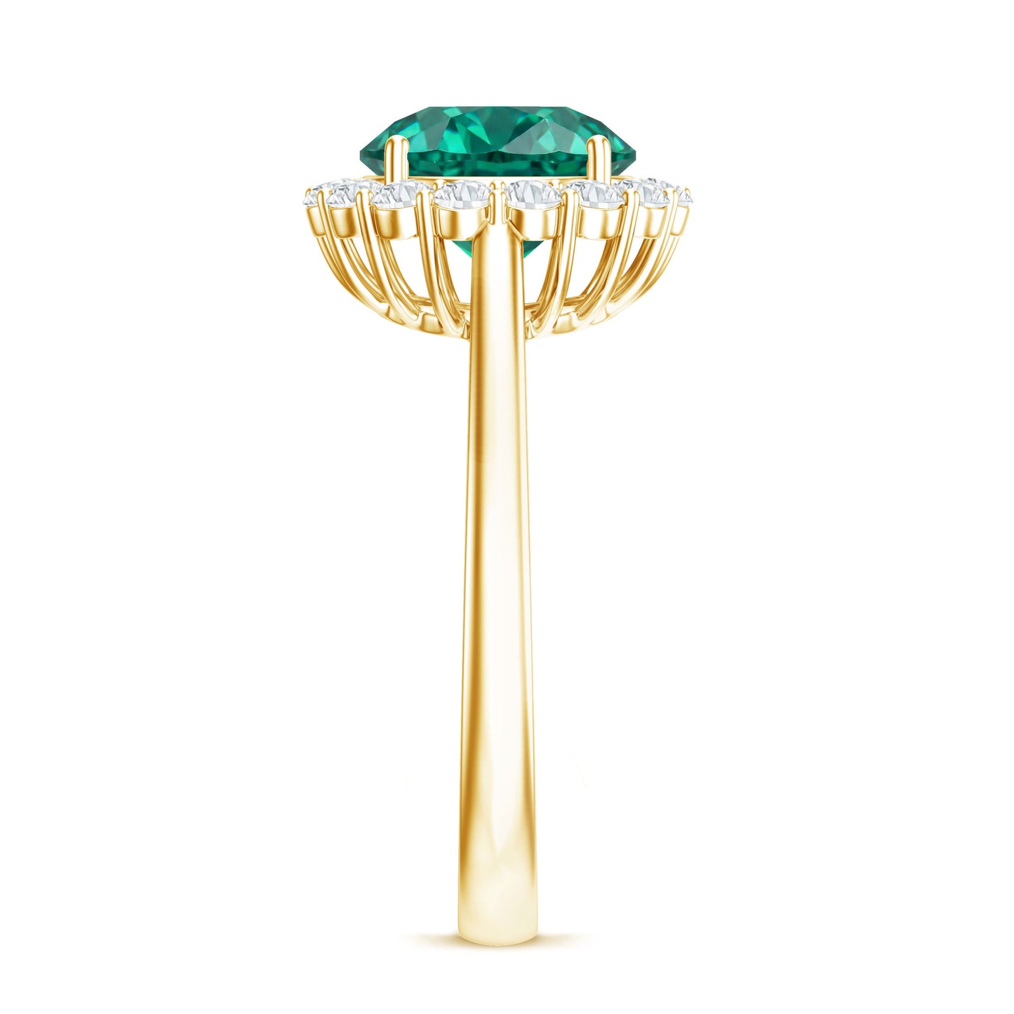 8 mm Lab Grown Emerald Classic Engagement Ring with Diamond Halo