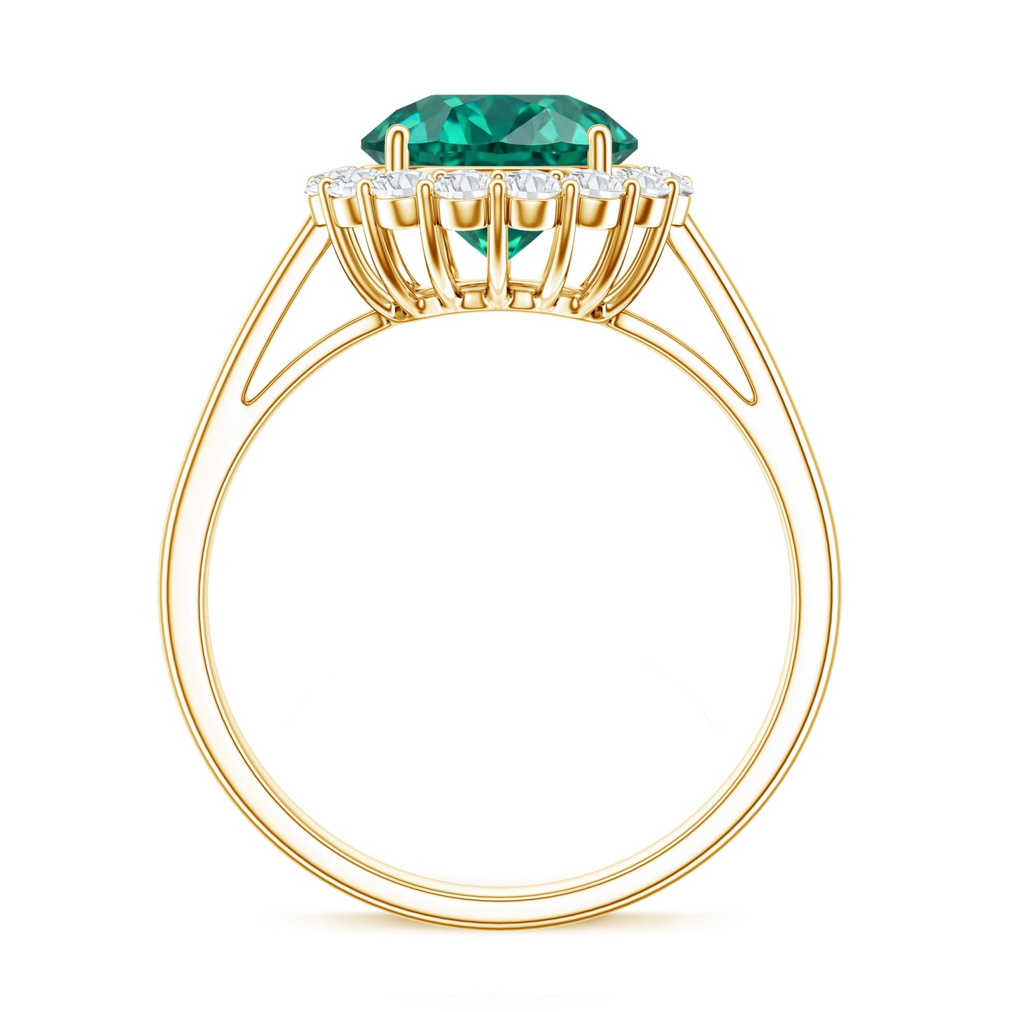8 mm Lab Grown Emerald Classic Engagement Ring with Diamond Halo