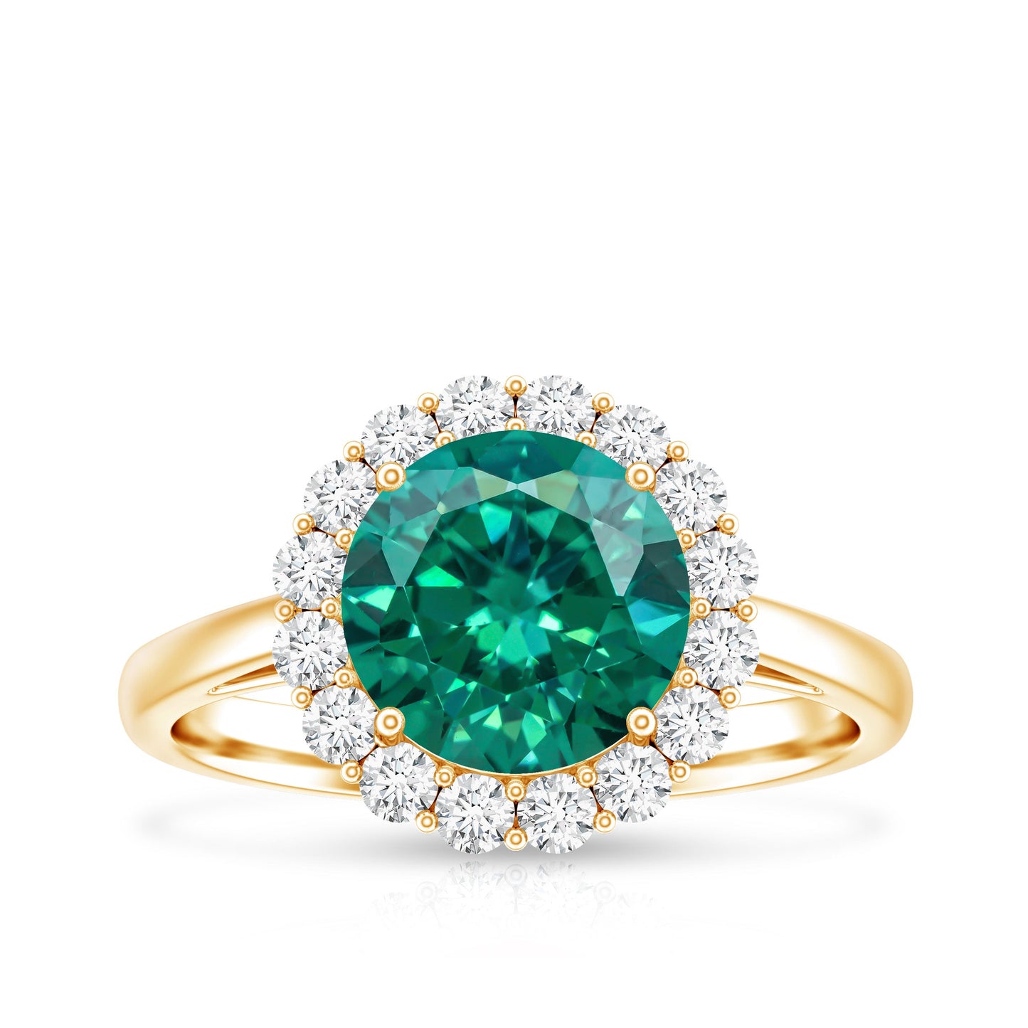 8 mm Lab Grown Emerald Classic Engagement Ring with Diamond Halo