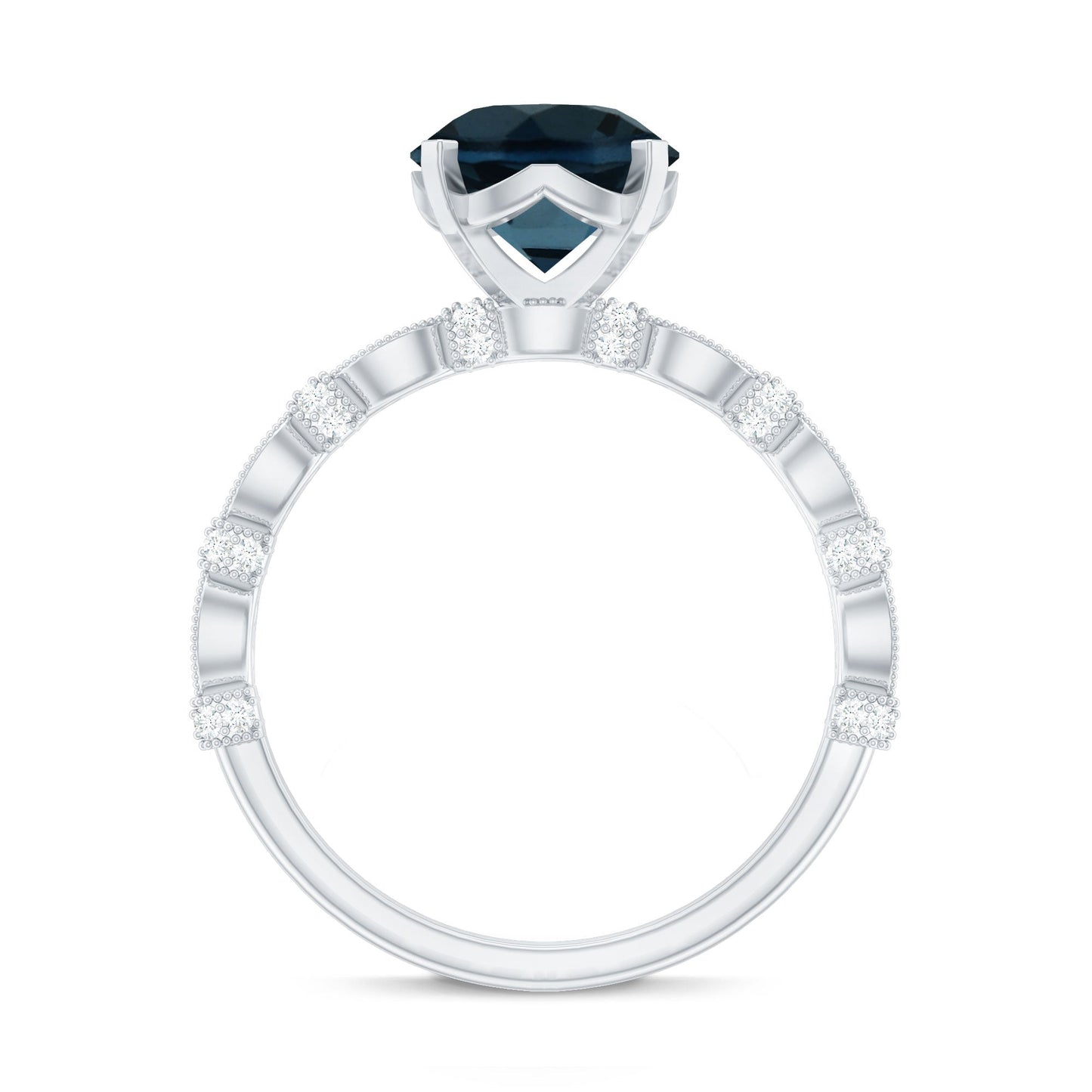 8MM London Blue Topaz Solitaire Engagement Ring with Diamonds