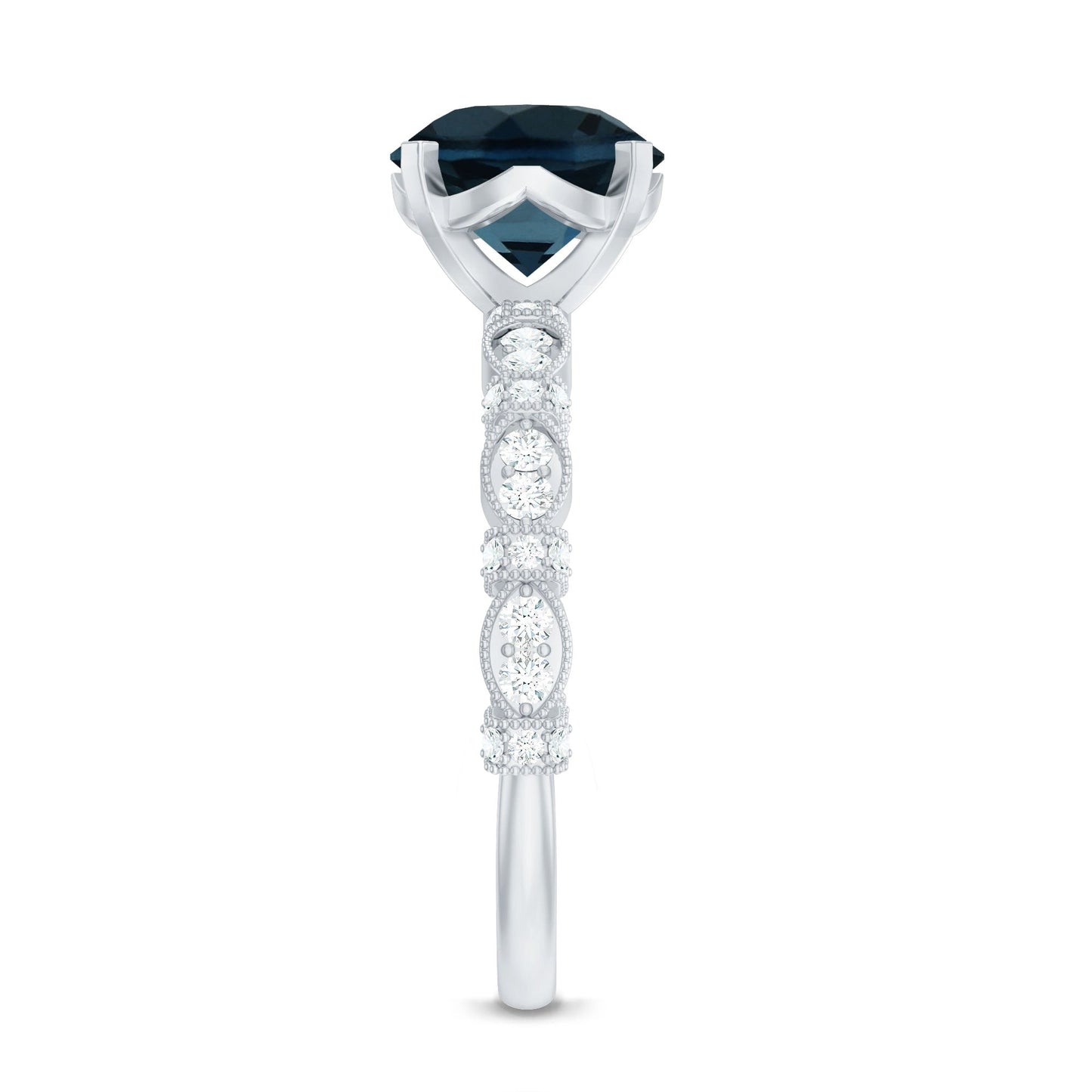 8MM London Blue Topaz Solitaire Engagement Ring with Diamonds