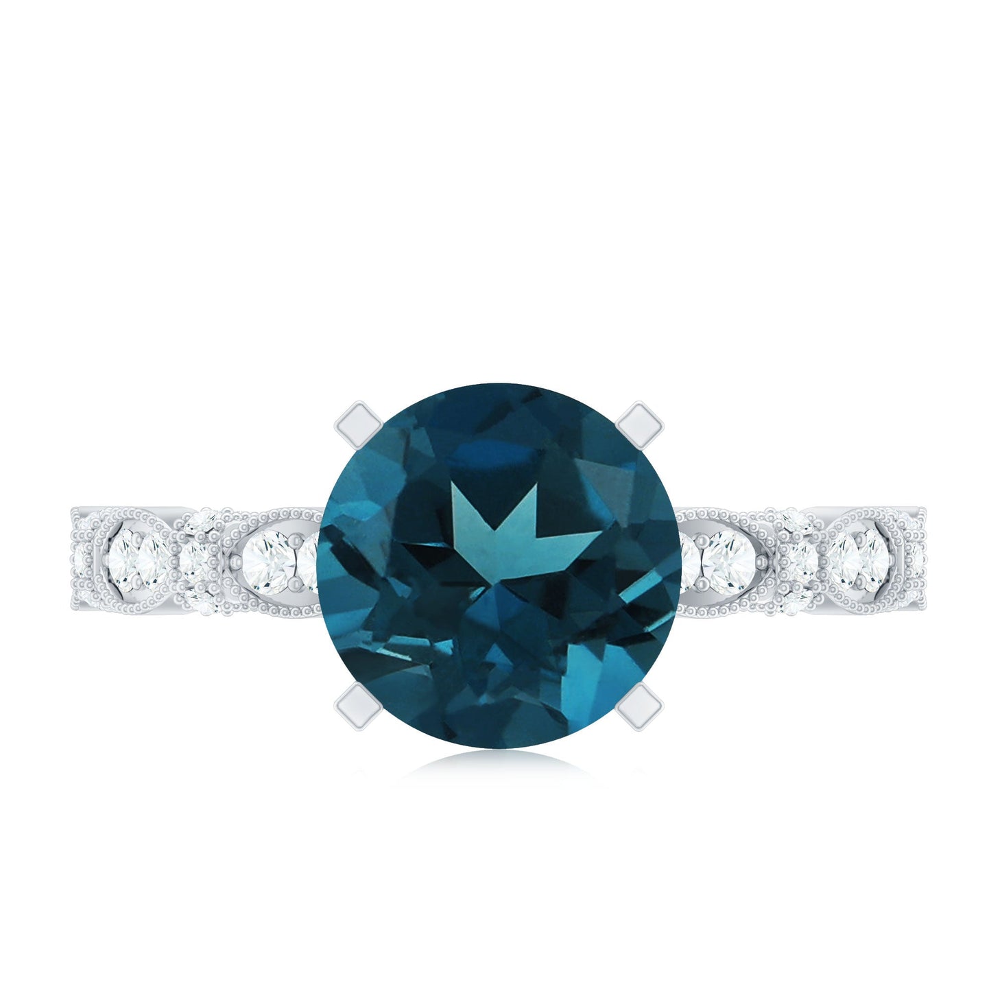 8MM London Blue Topaz Solitaire Engagement Ring with Diamonds