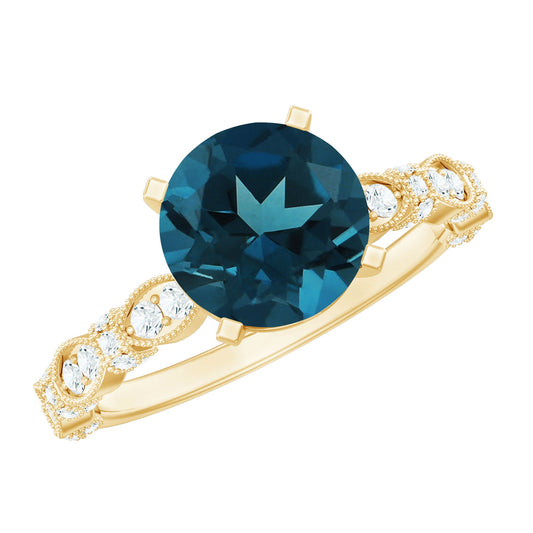8MM London Blue Topaz Solitaire Engagement Ring with Diamonds