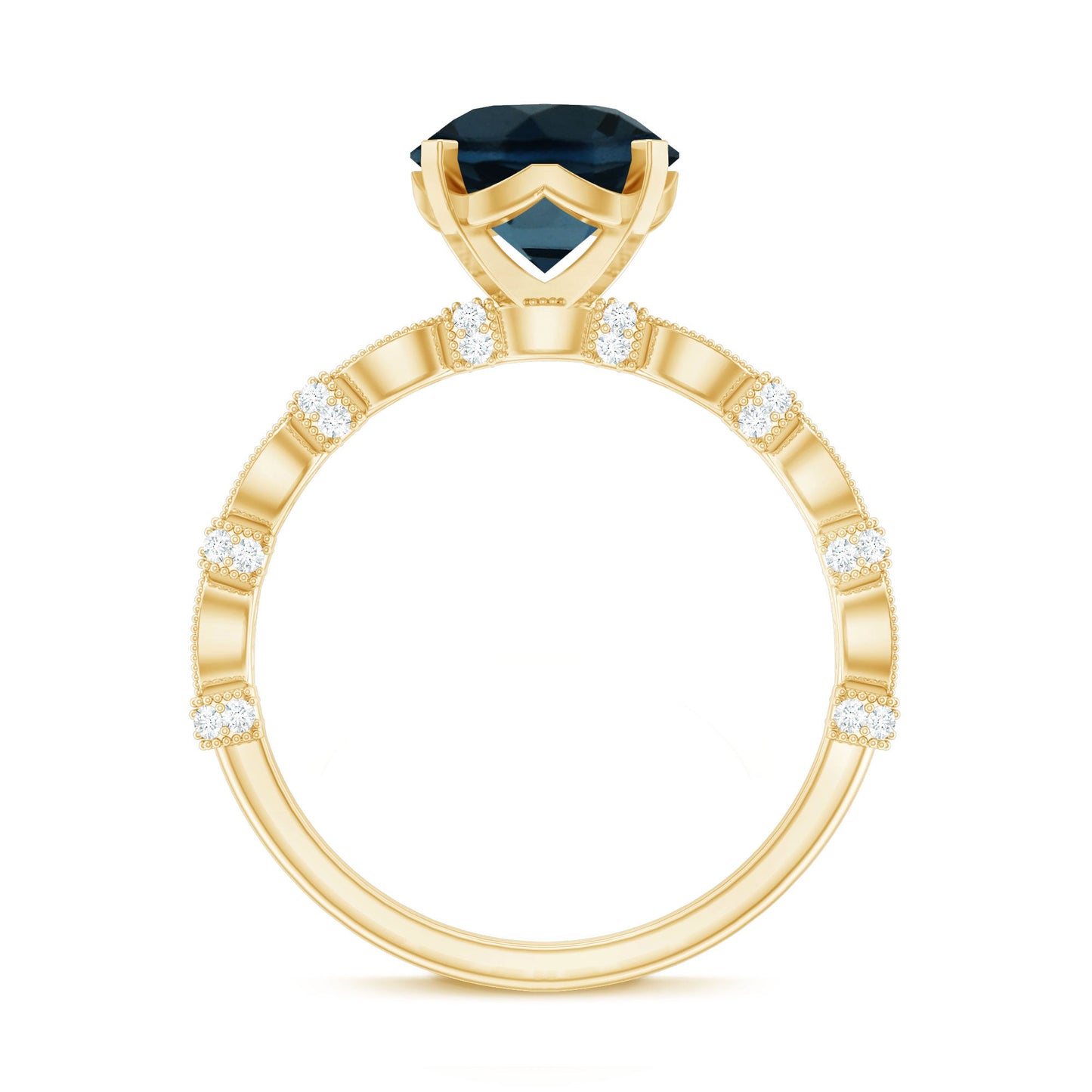 8MM London Blue Topaz Solitaire Engagement Ring with Diamonds