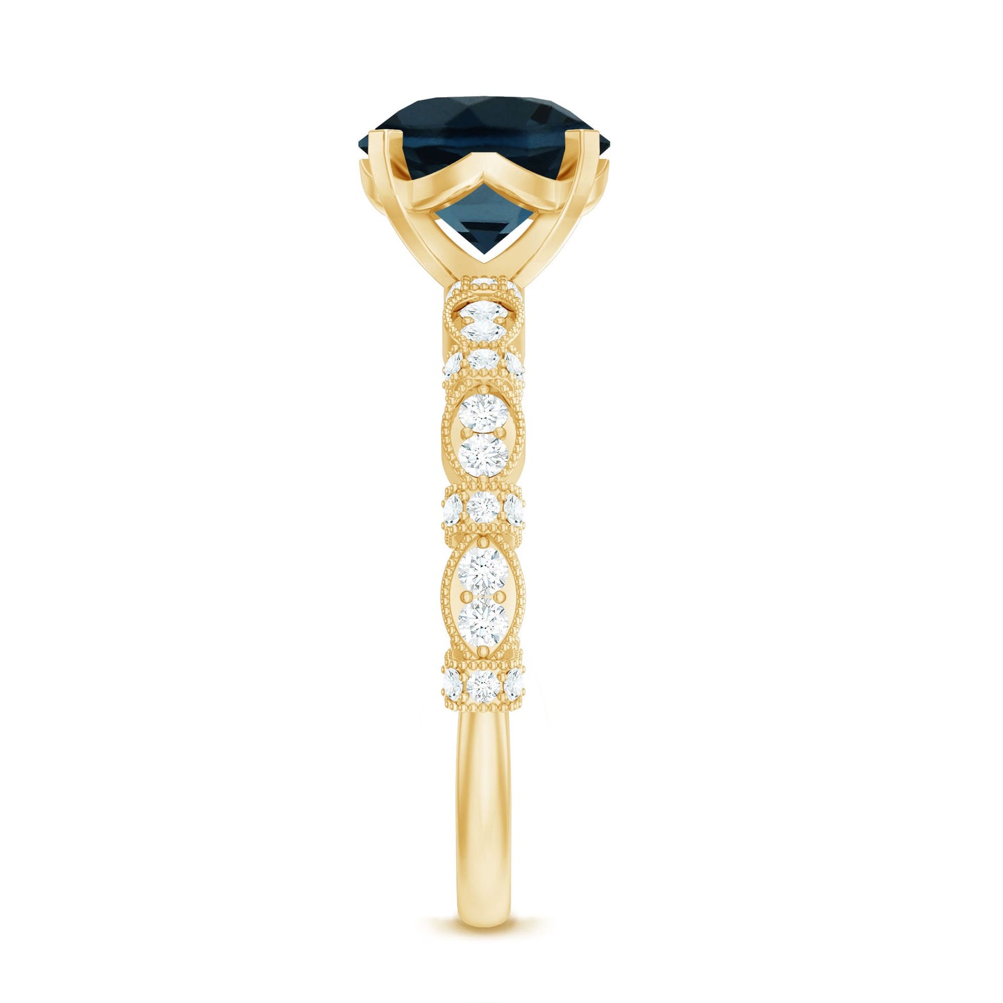 8MM London Blue Topaz Solitaire Engagement Ring with Diamonds