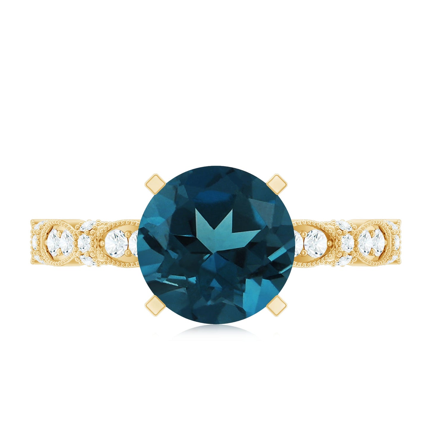 8MM London Blue Topaz Solitaire Engagement Ring with Diamonds