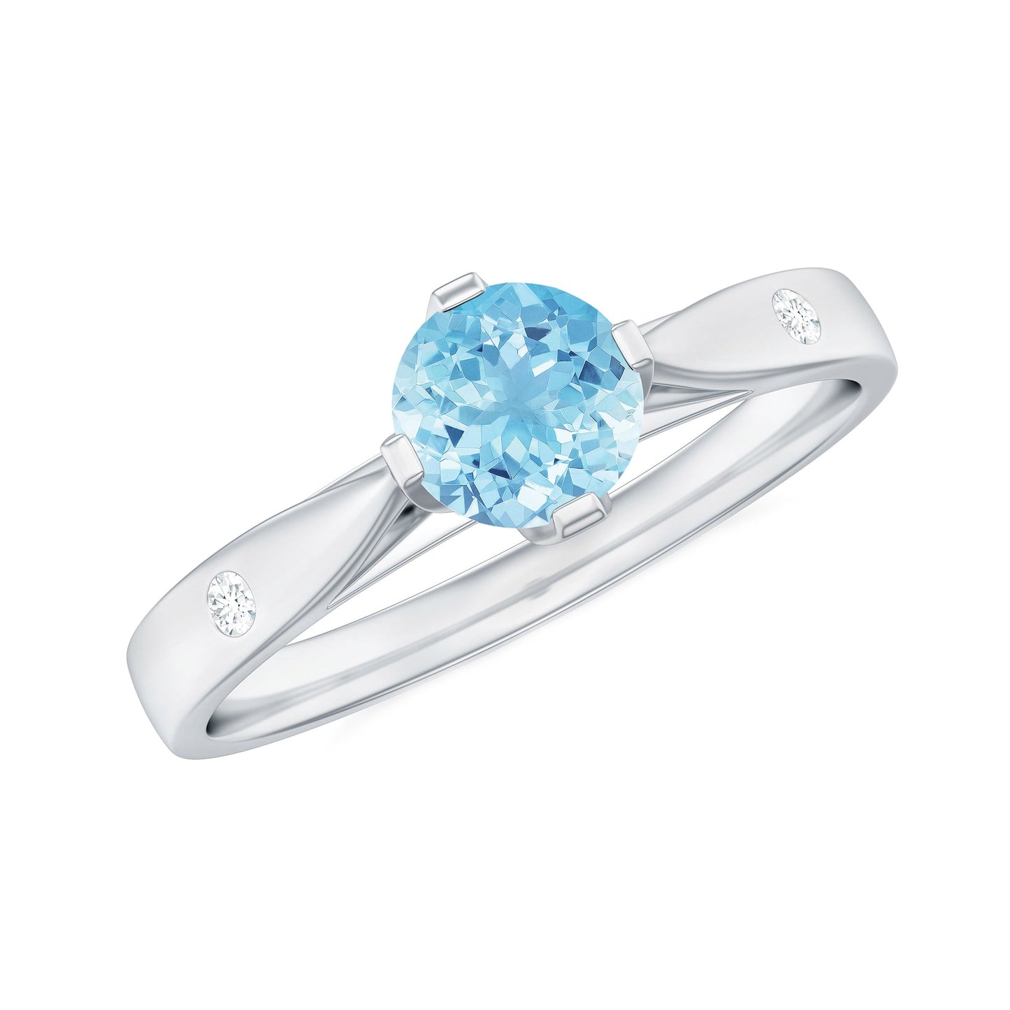 6 MM Certified Aquamarine Solitaire Promise Ring with Diamond
