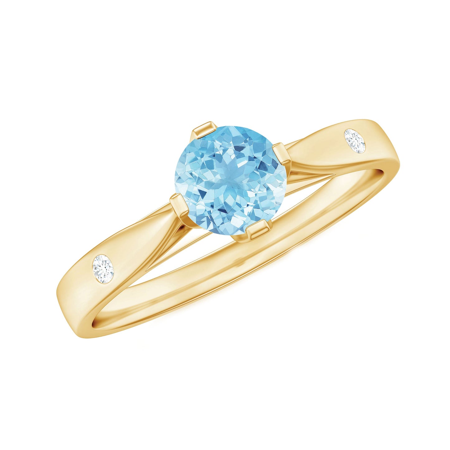 6 MM Certified Aquamarine Solitaire Promise Ring with Diamond