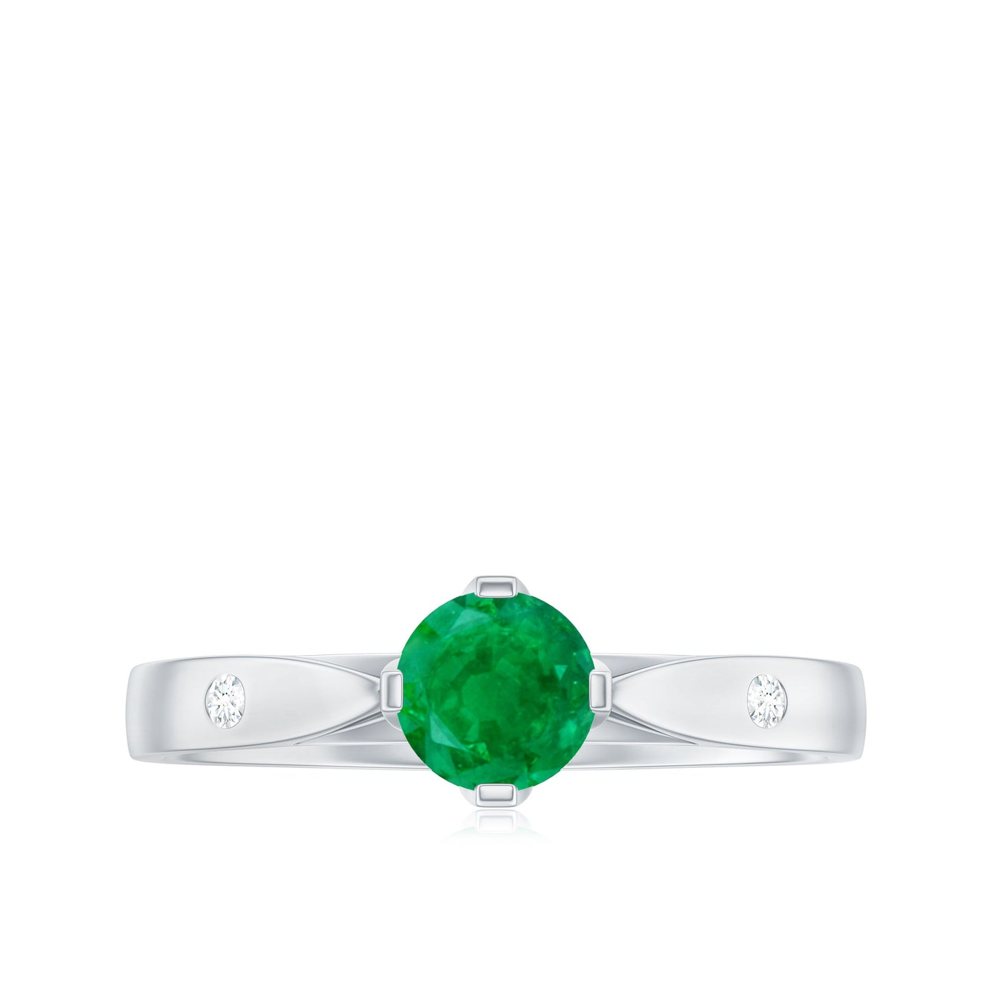 Natural Emerald Diamond Promise Ring with Pinched Shank