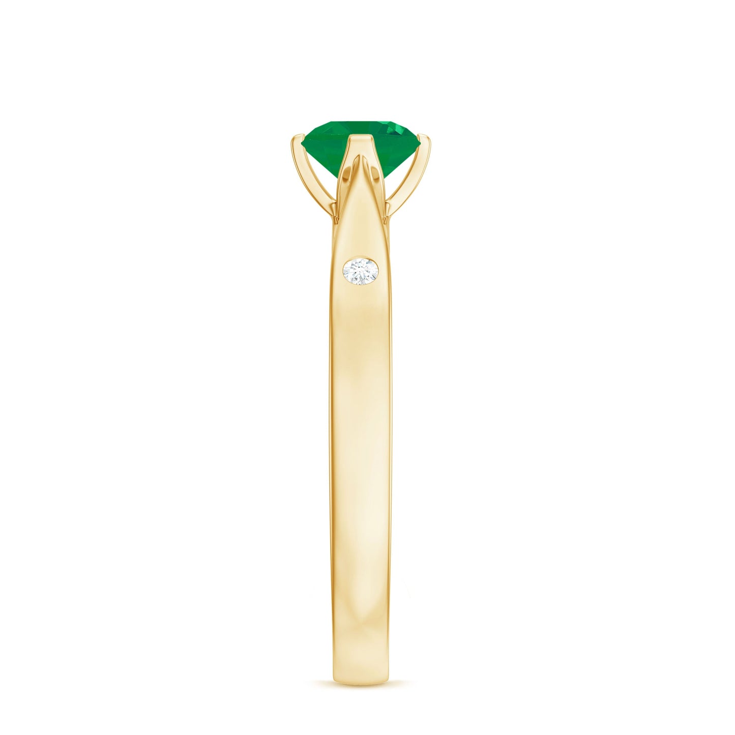 Natural Emerald Diamond Promise Ring with Pinched Shank