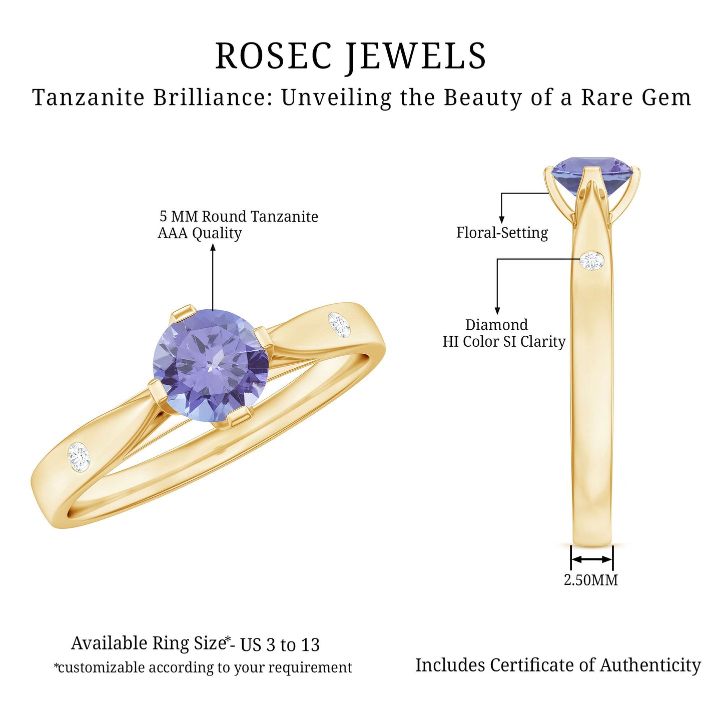 Natural Tanzanite Diamond Commitment Ring for Women