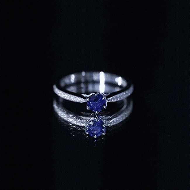 Real Blue Sapphire Solitaire Engagement Ring with Diamond
