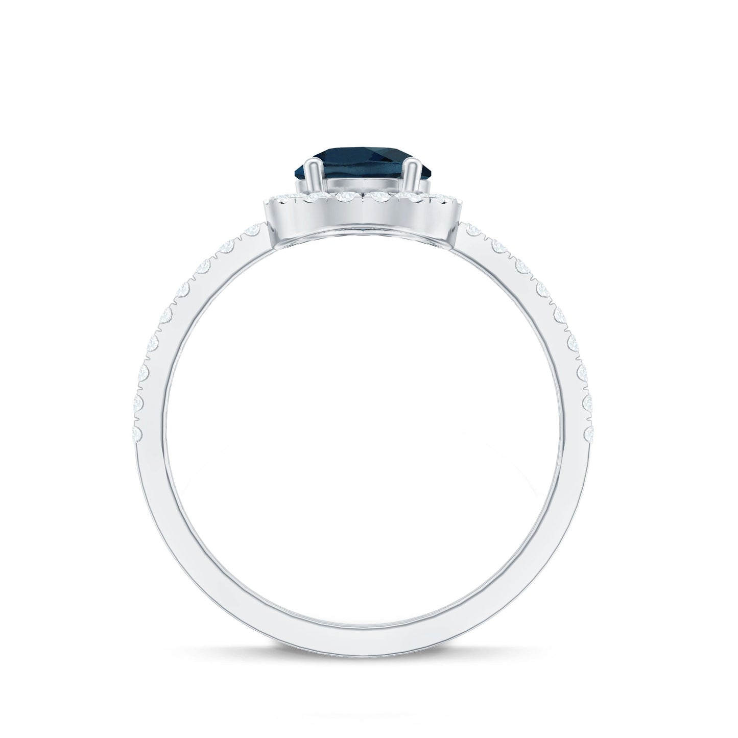 5X7 mm Pear Shape London Blue Topaz Teardrop Engagement Ring with Diamond Halo