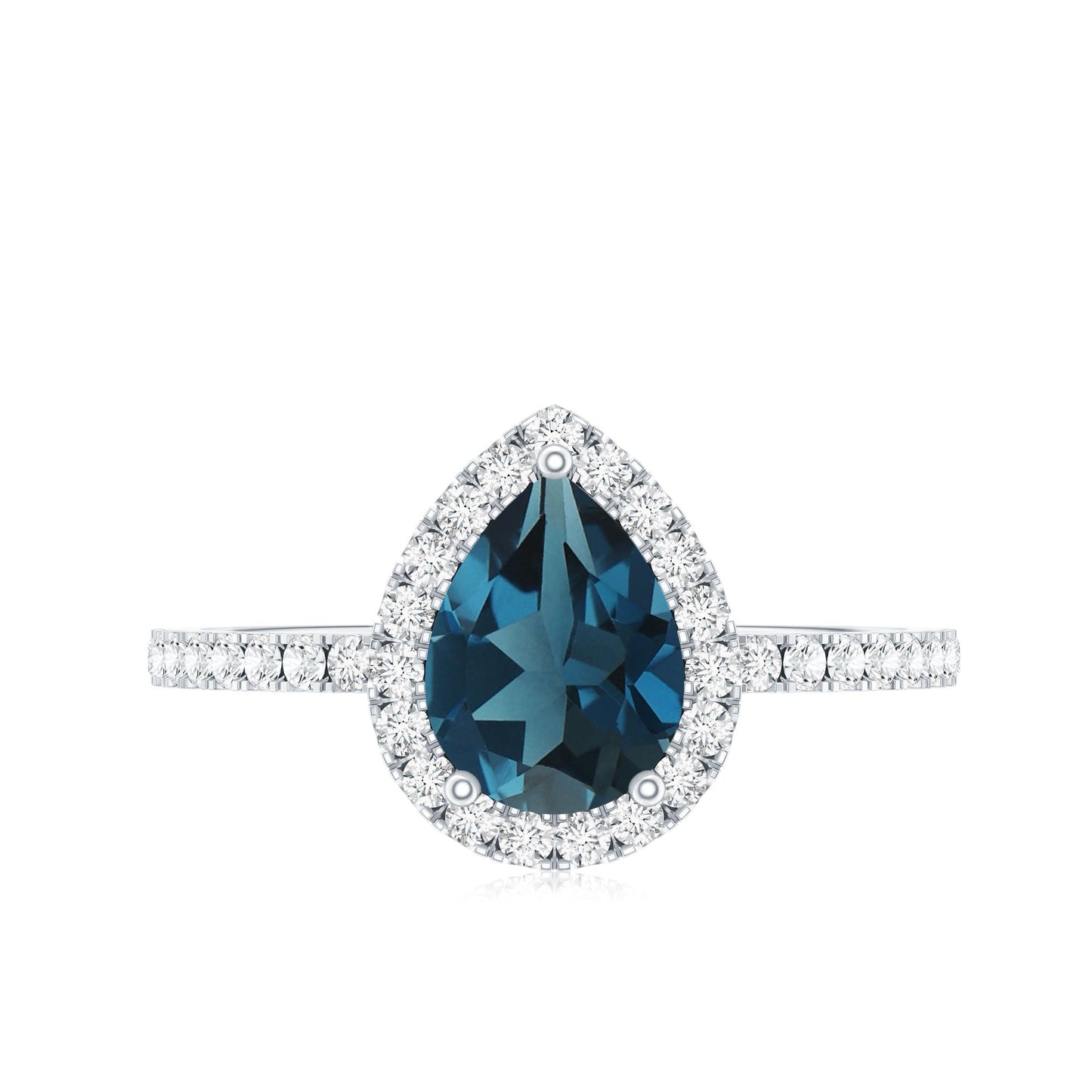 5X7 mm Pear Shape London Blue Topaz Teardrop Engagement Ring with Diamond Halo