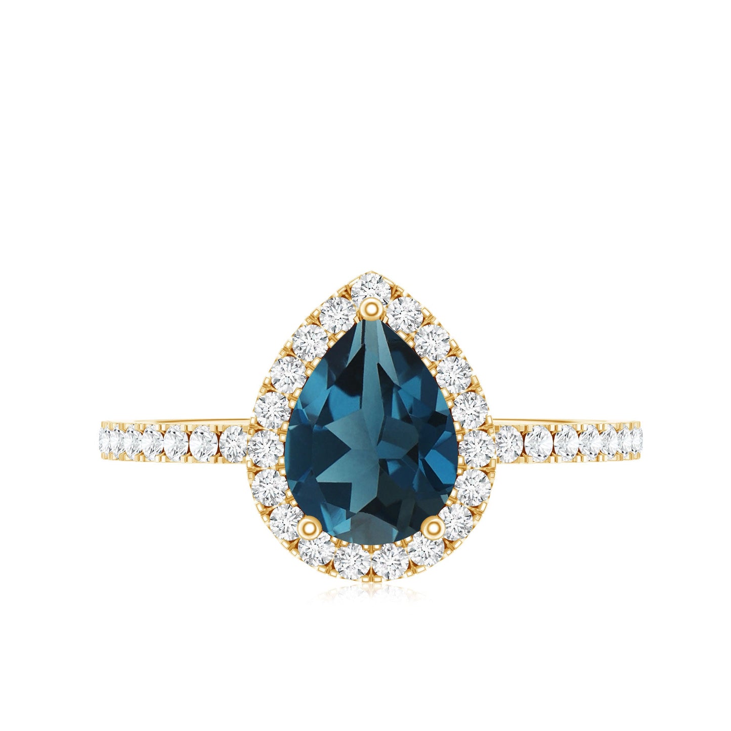 5X7 mm Pear Shape London Blue Topaz Teardrop Engagement Ring with Diamond Halo