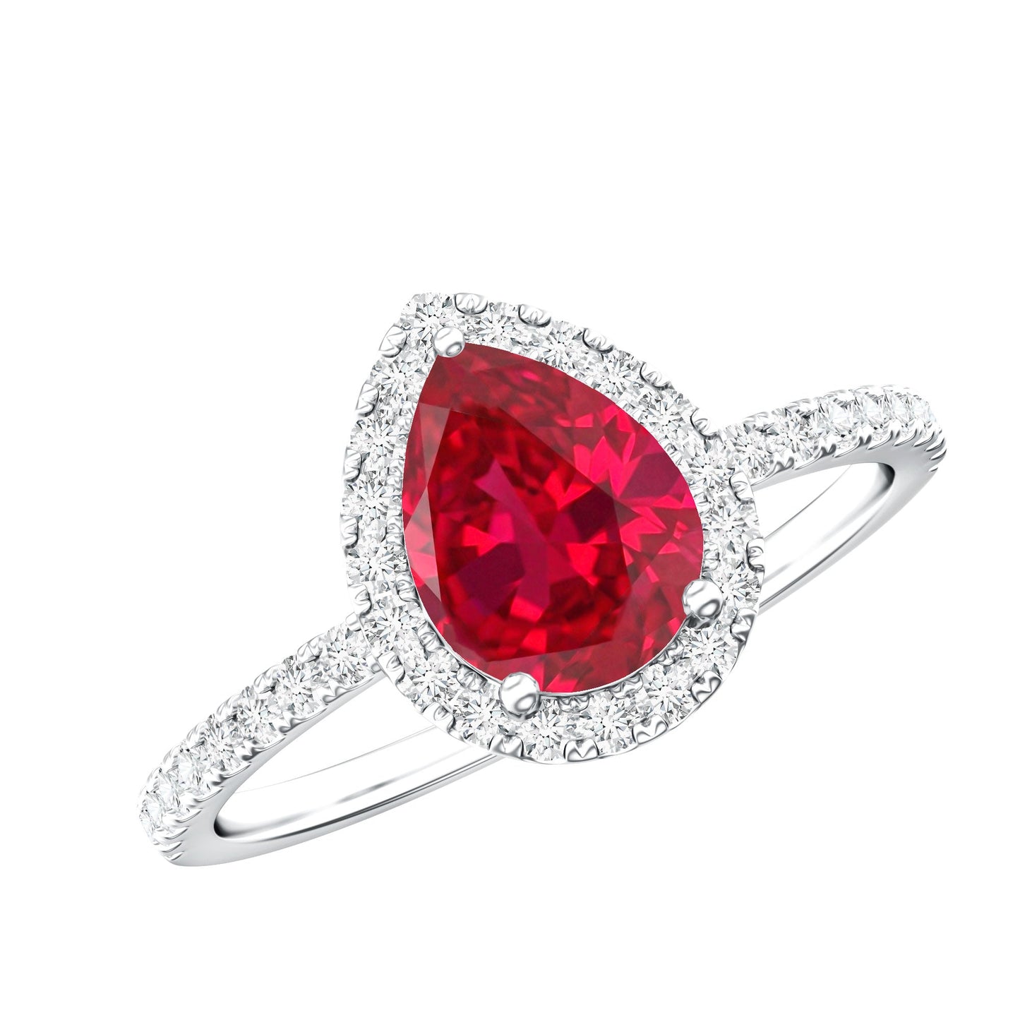 Lab Grown Ruby Teardrop Engagement Ring with Diamond Halo