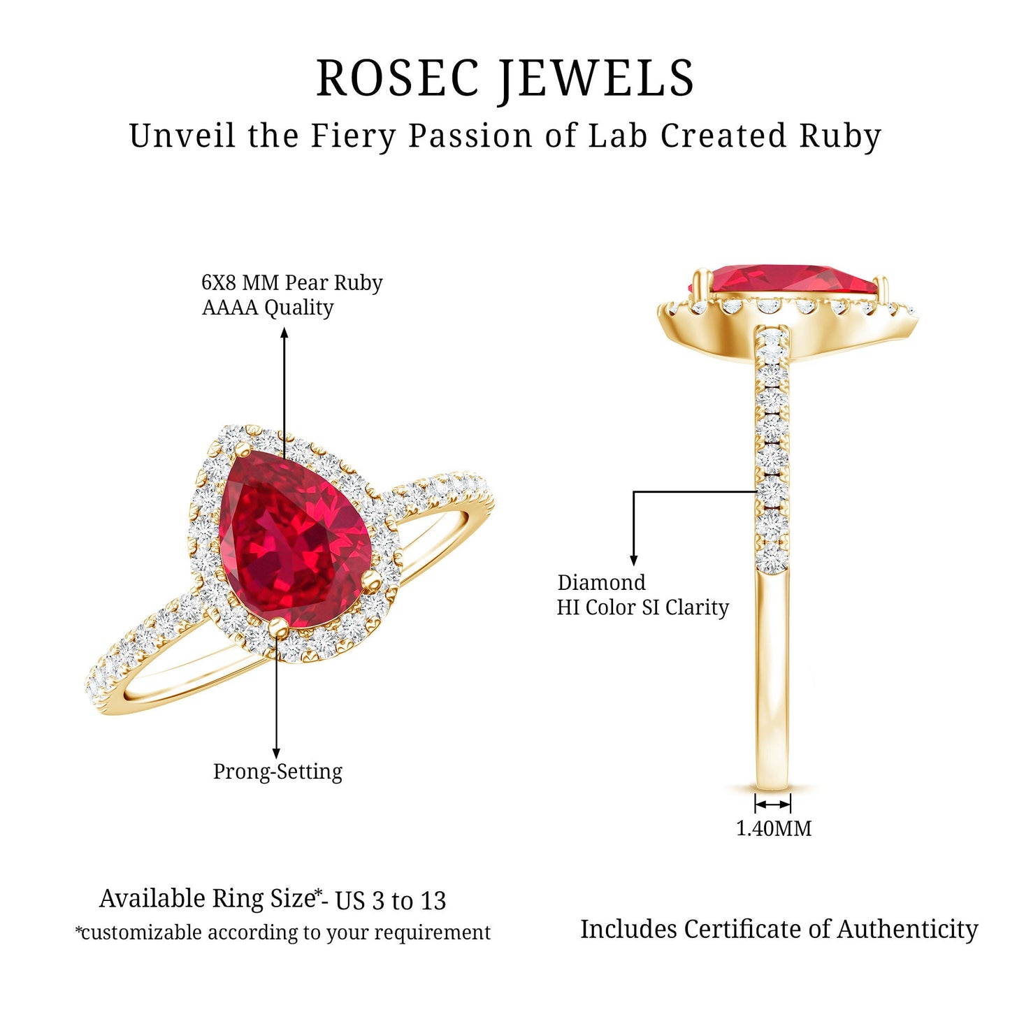 Lab Grown Ruby Teardrop Engagement Ring with Diamond Halo