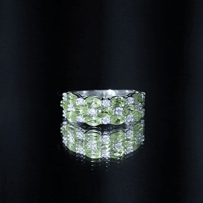 Certified Natural Peridot 3 Row Wedding Band with Moissanite