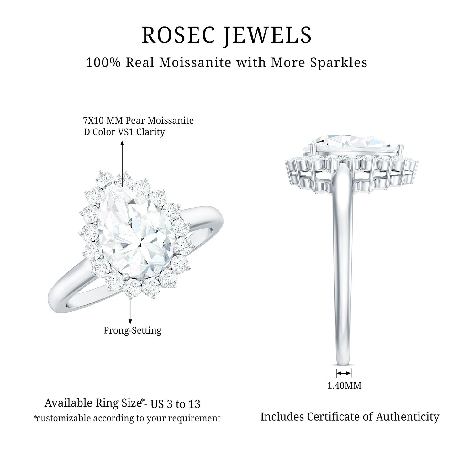 Certified Pear Cut Engagement Ring With Moissanite