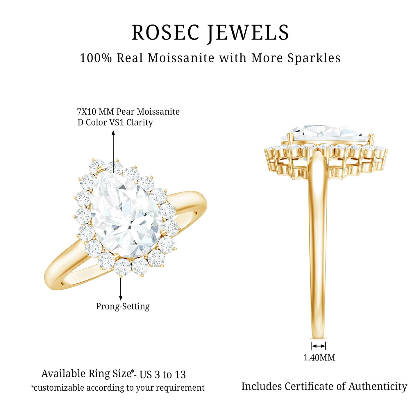 Certified Pear Cut Engagement Ring With Moissanite