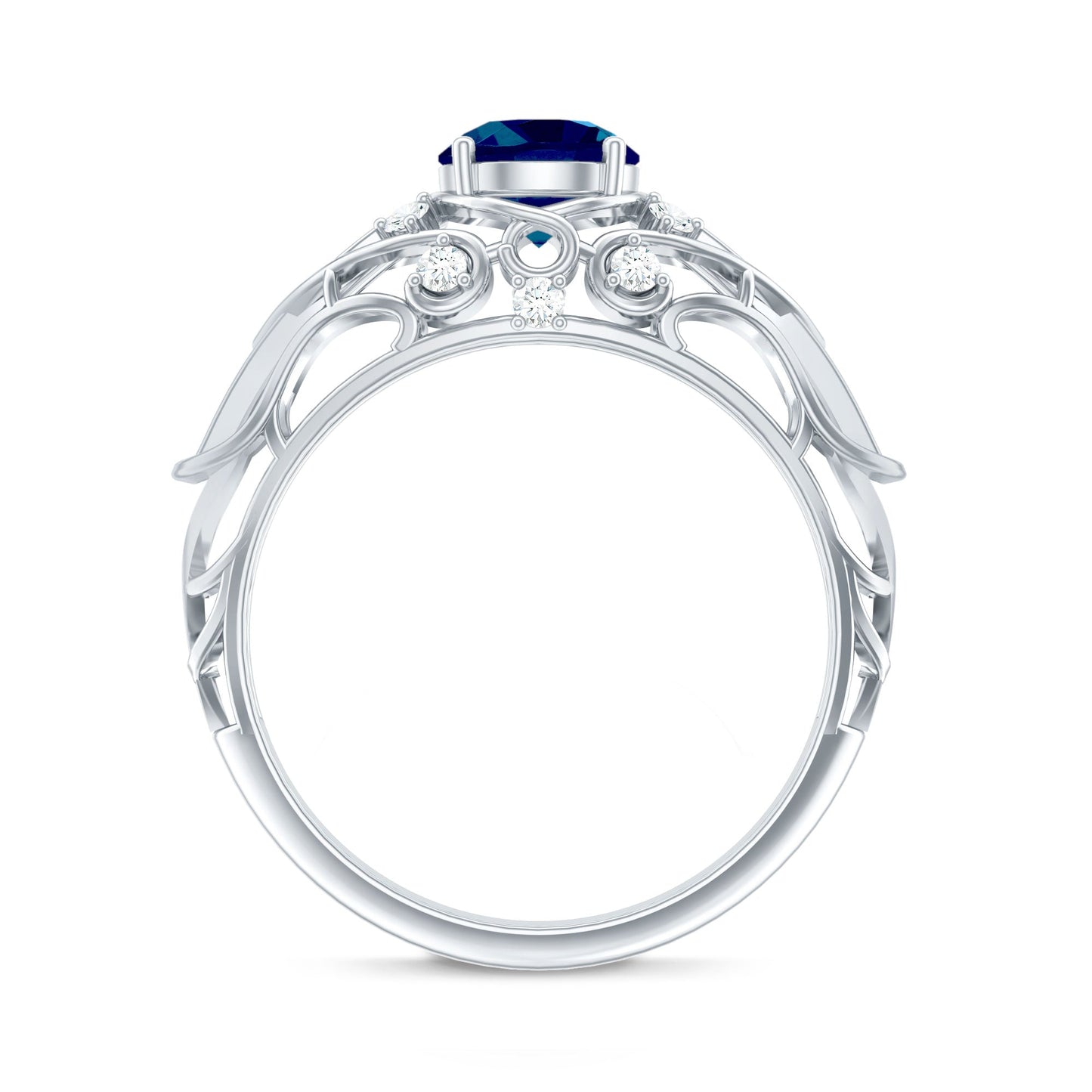 7mm Round London Blue Topaz Vintage Looking Engagement Ring with Diamond