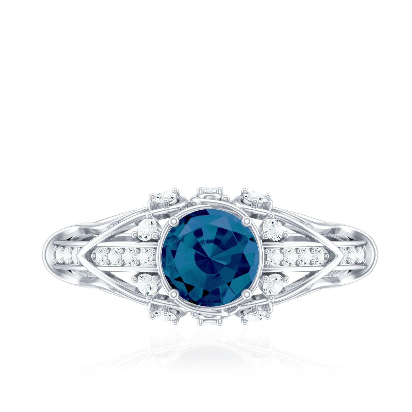 7mm Round London Blue Topaz Vintage Looking Engagement Ring with Diamond