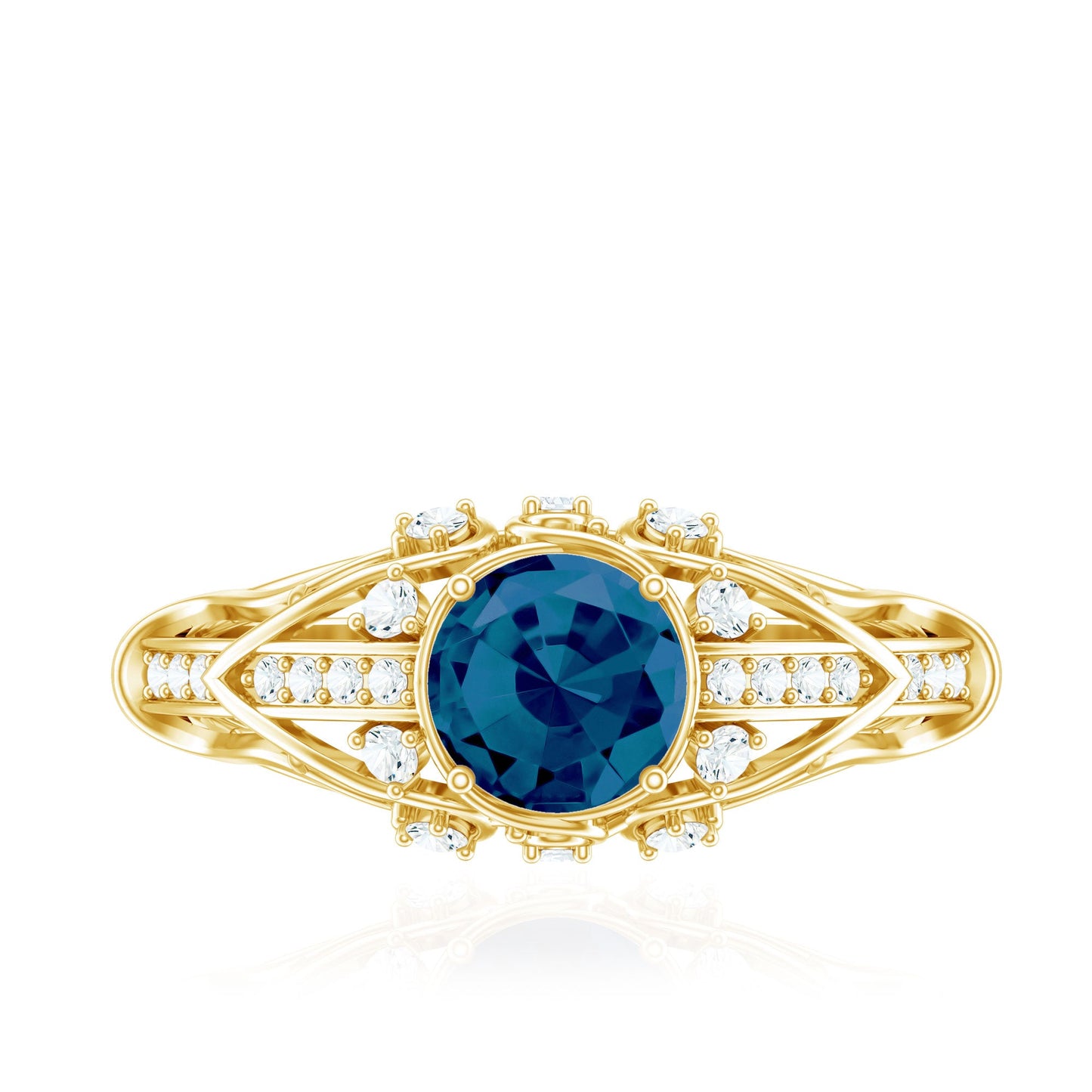 7mm Round London Blue Topaz Vintage Looking Engagement Ring with Diamond