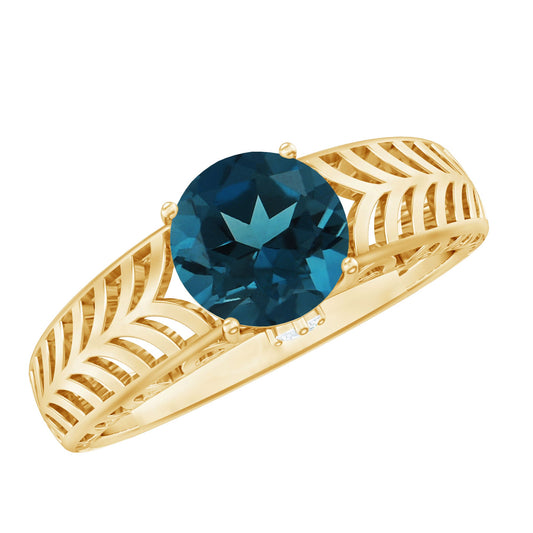 7mm Round London Blue Topaz Solitaire Engagement Ring with Certificate