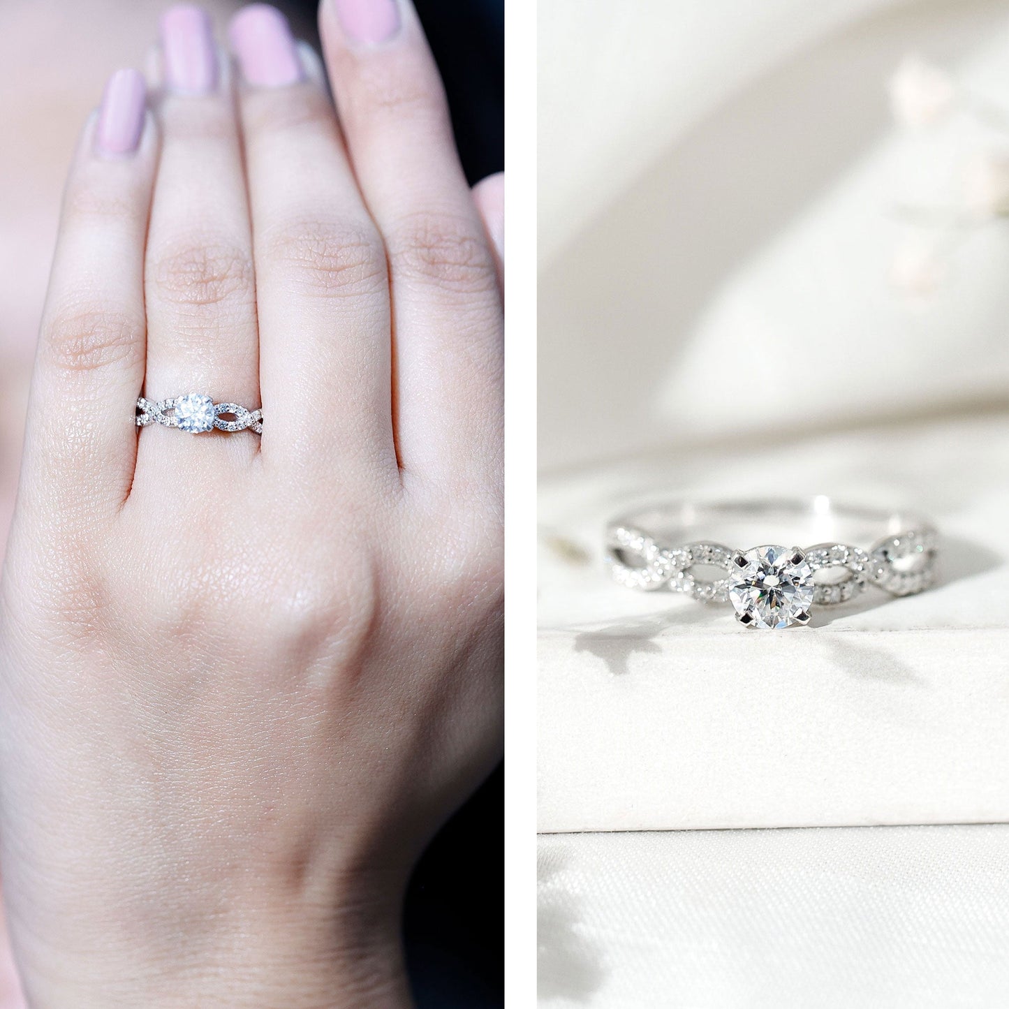 1 CT Round Shape Moissanite Crossover Infinity Ring
