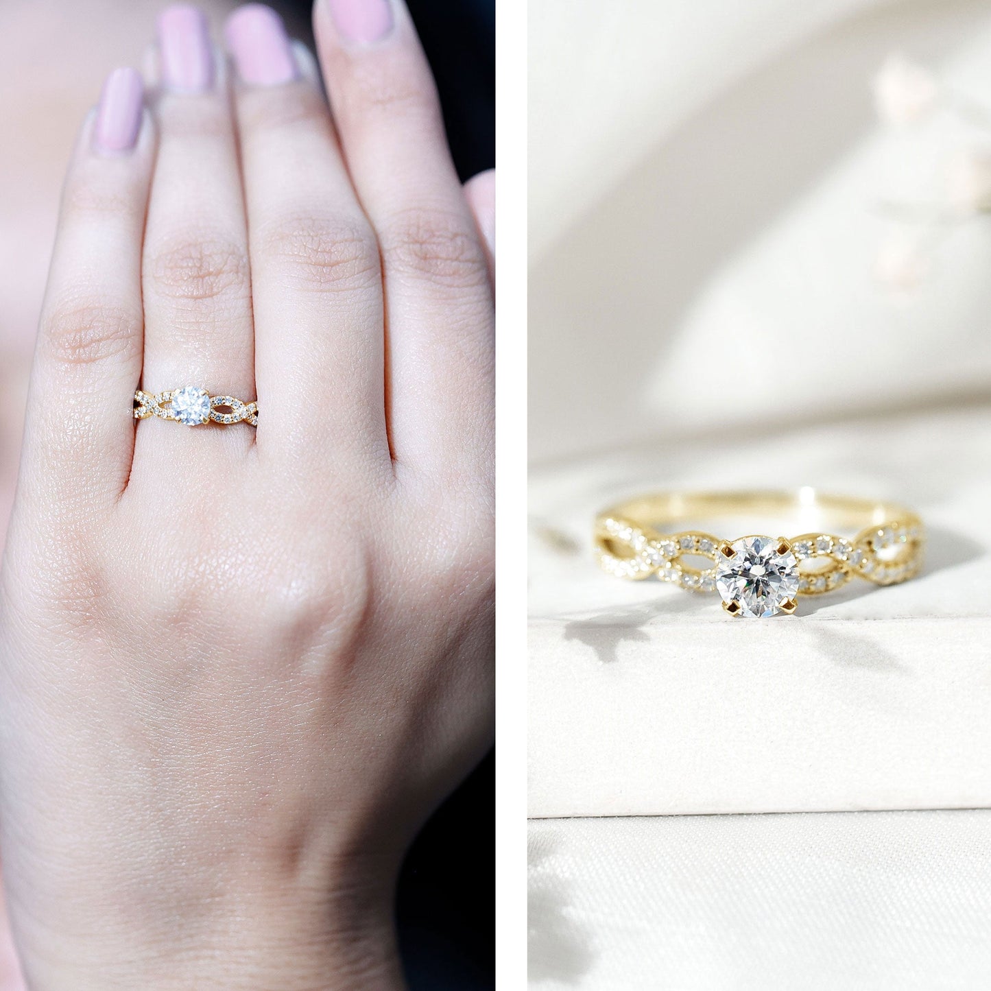 1 CT Round Shape Moissanite Crossover Infinity Ring