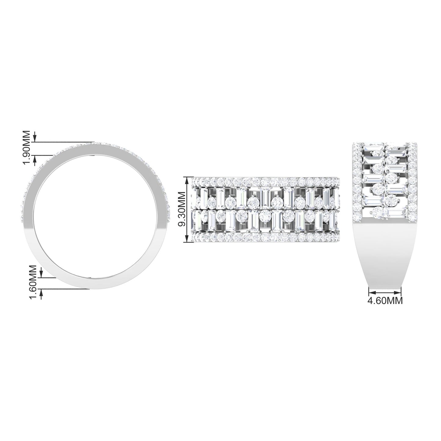 Designer Round and Baguette Cut Zircon Wedding Band