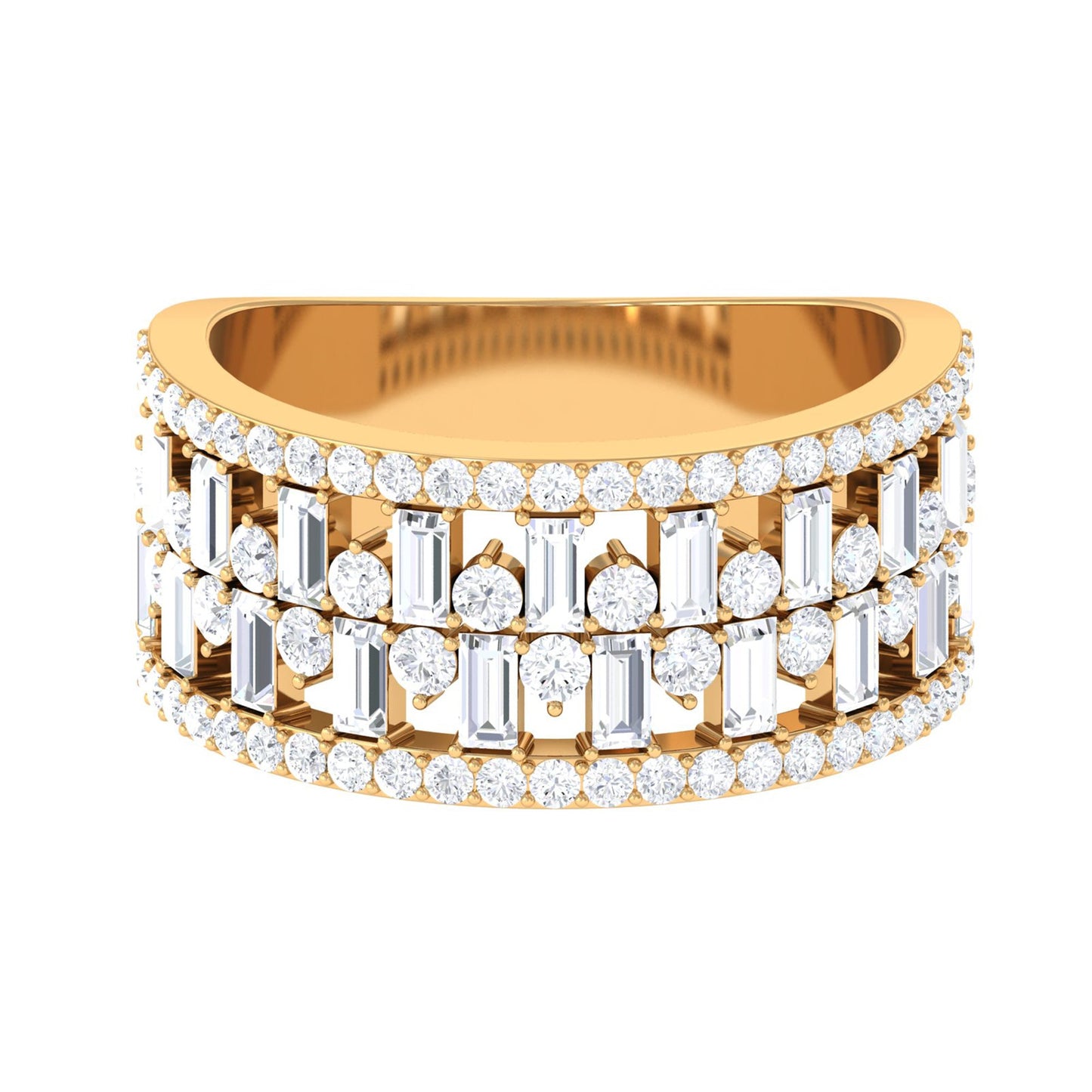 Designer Round and Baguette Cut Zircon Wedding Band